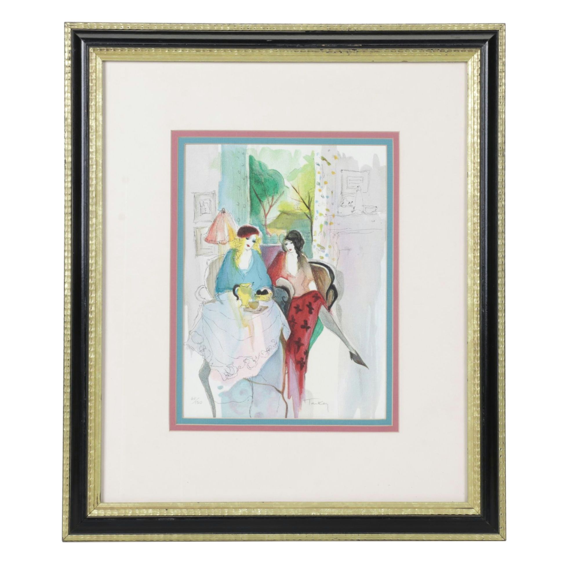 Itzchak Tarkay Impressionist Portrait Color Lithograph "Tea for Two"