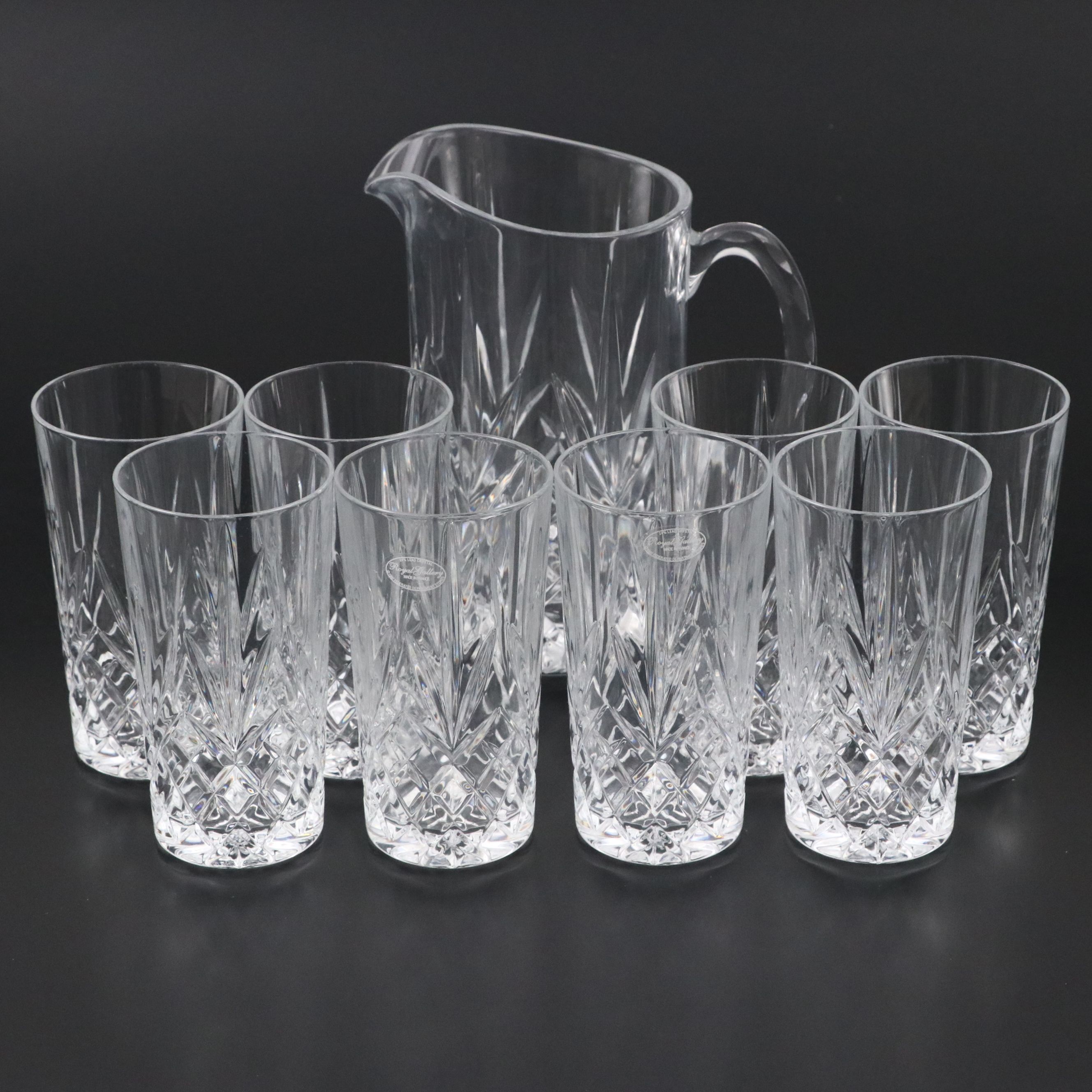 Royal Gallery Cut Crystal Drinking Glasses and Pitcher
