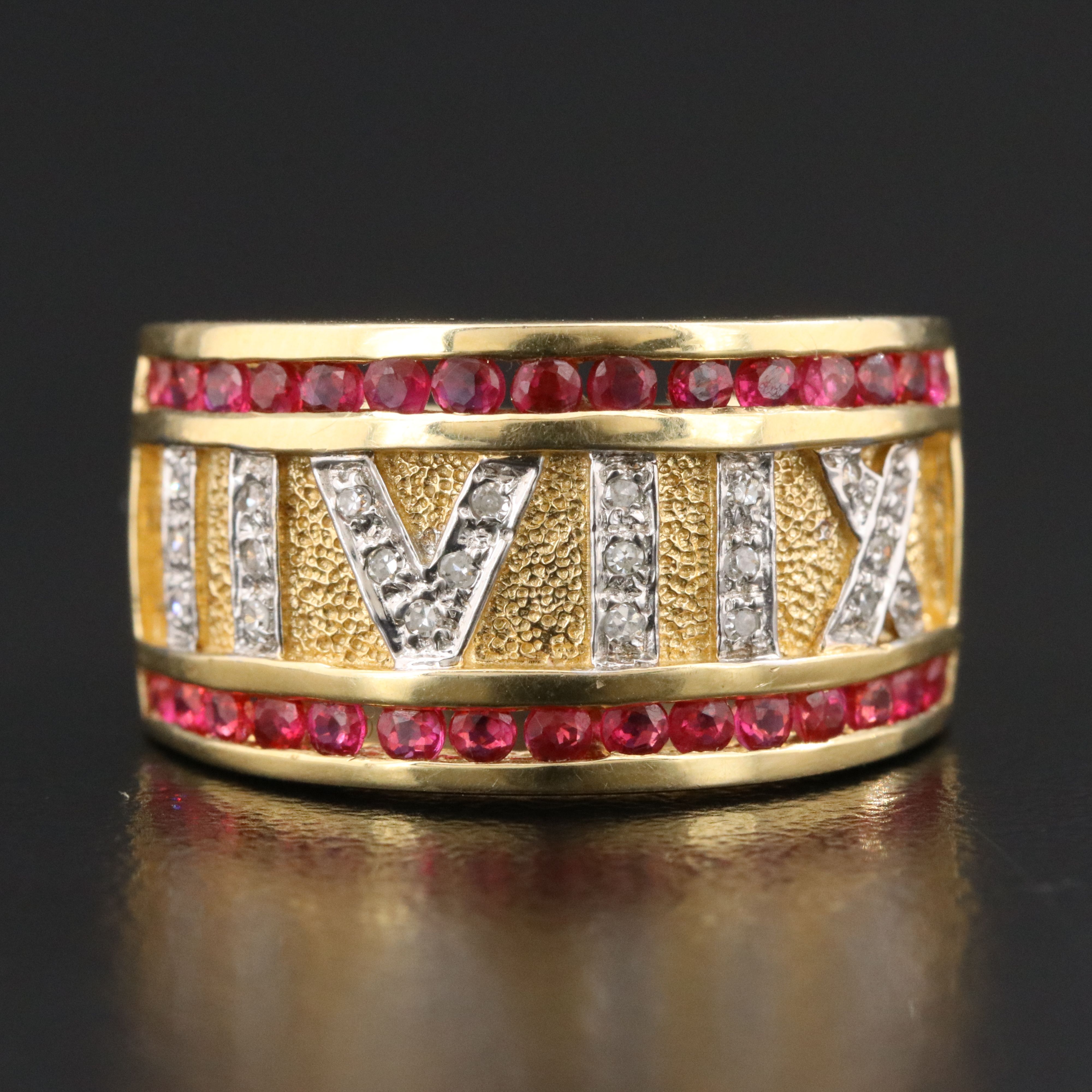 14K Ruby and Diamond Roman Numeral Ring