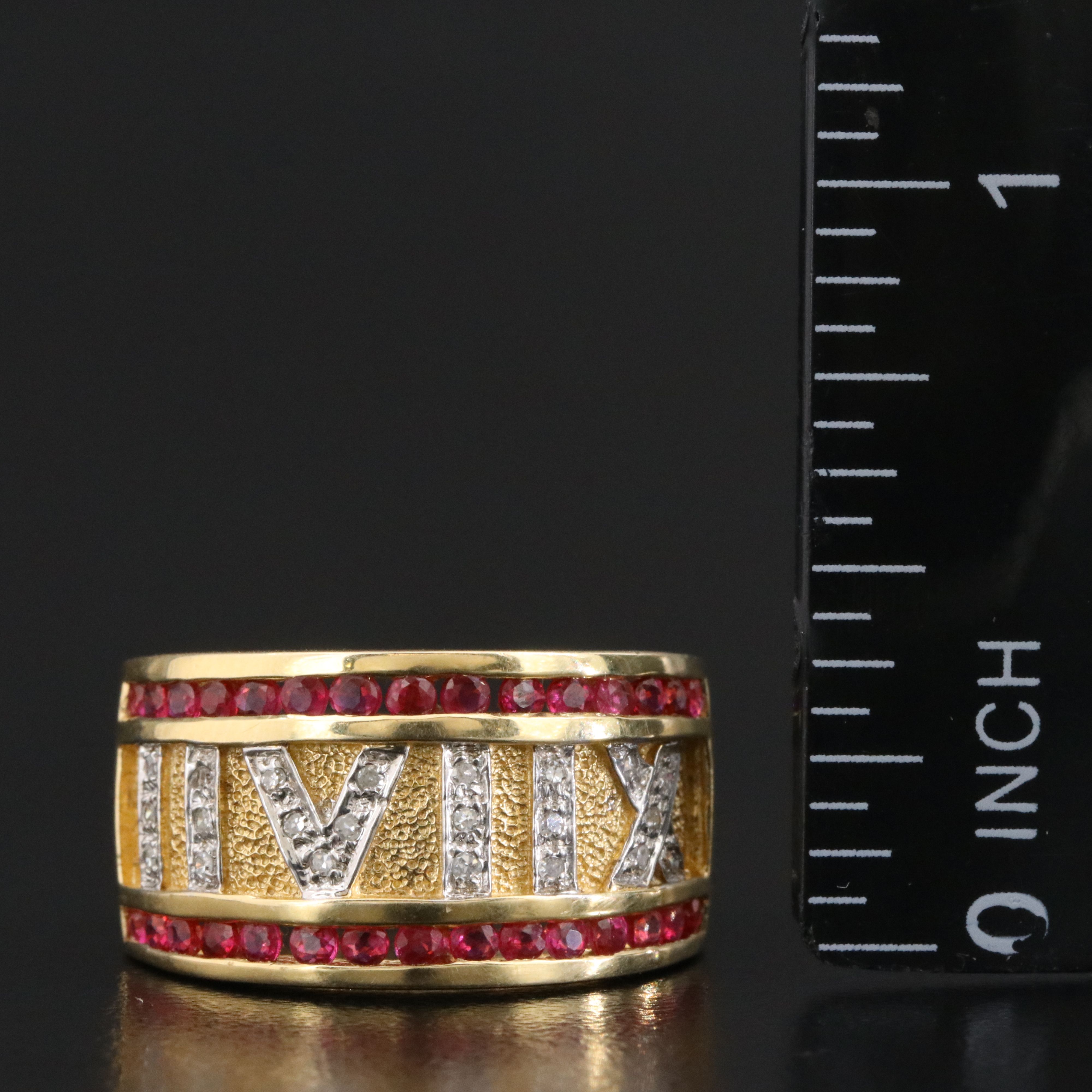 14K Ruby and Diamond Roman Numeral Ring