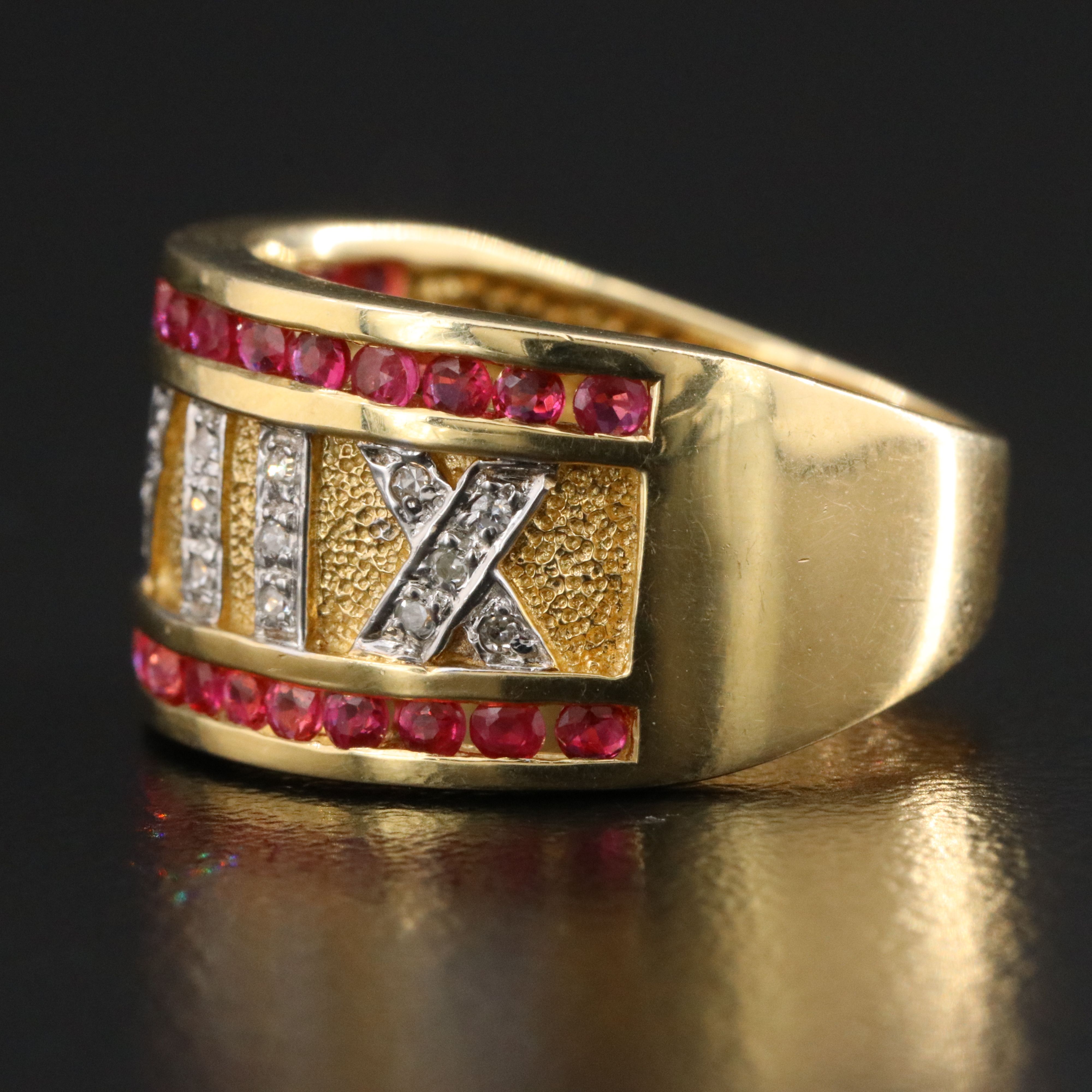 14K Ruby and Diamond Roman Numeral Ring