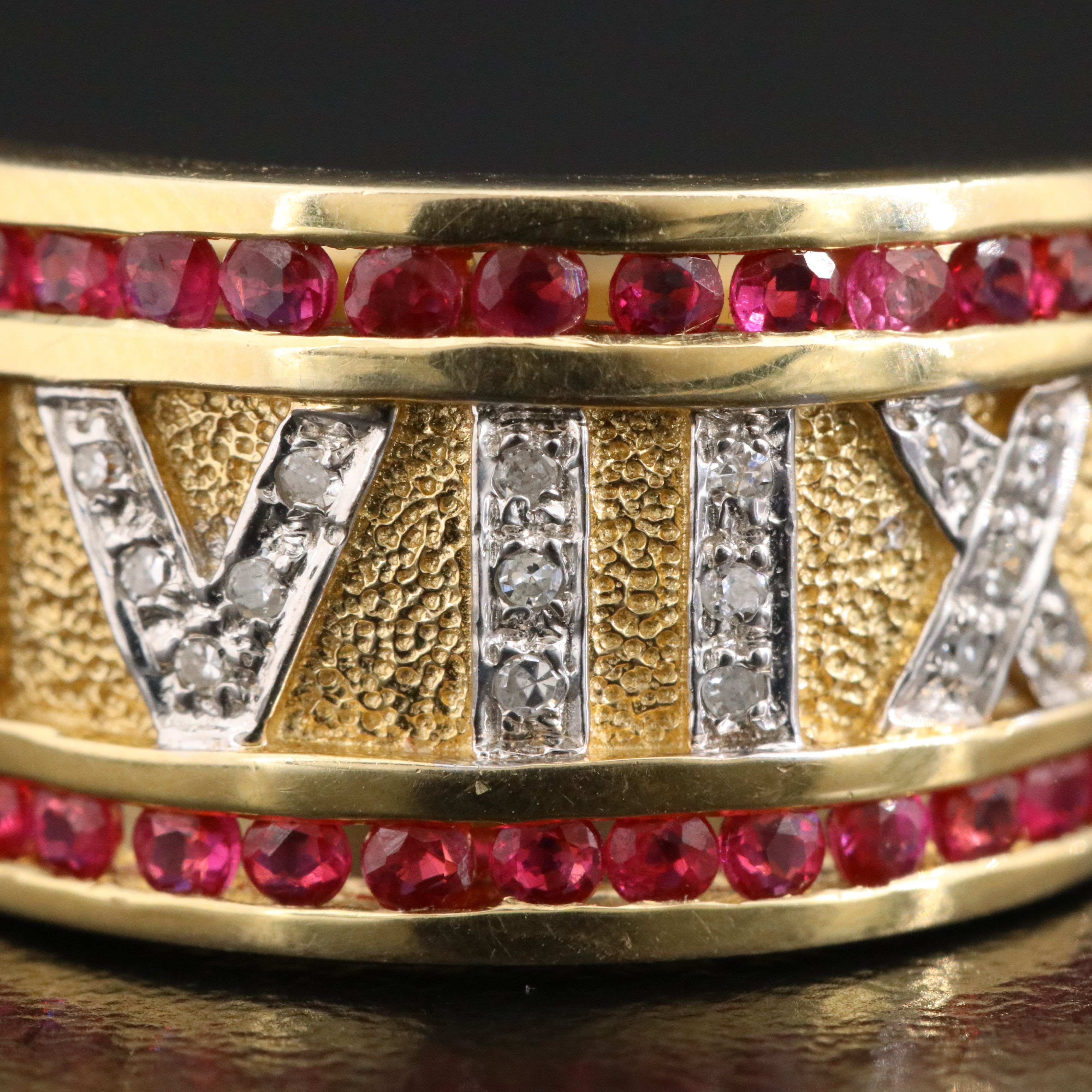 14K Ruby and Diamond Roman Numeral Ring