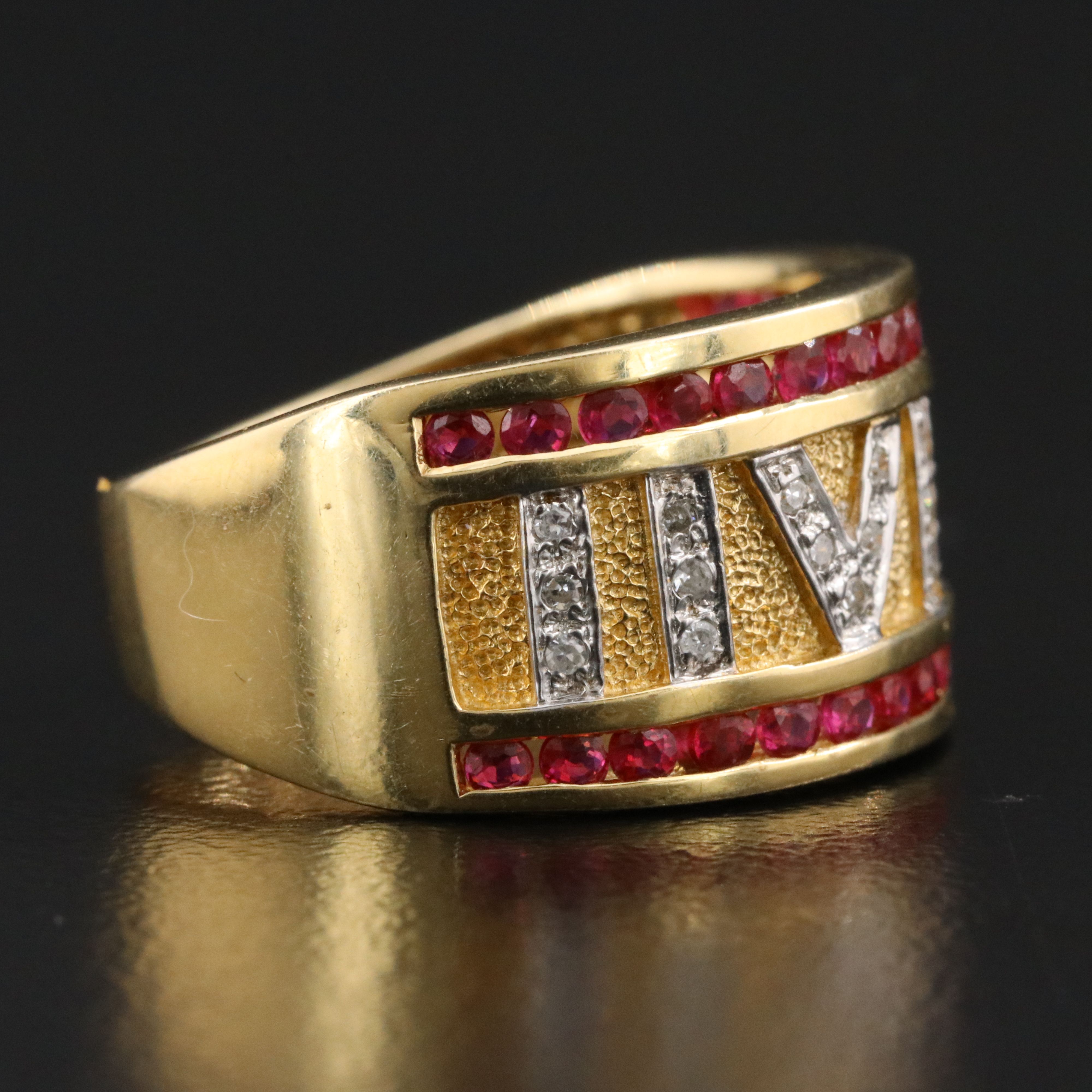 14K Ruby and Diamond Roman Numeral Ring