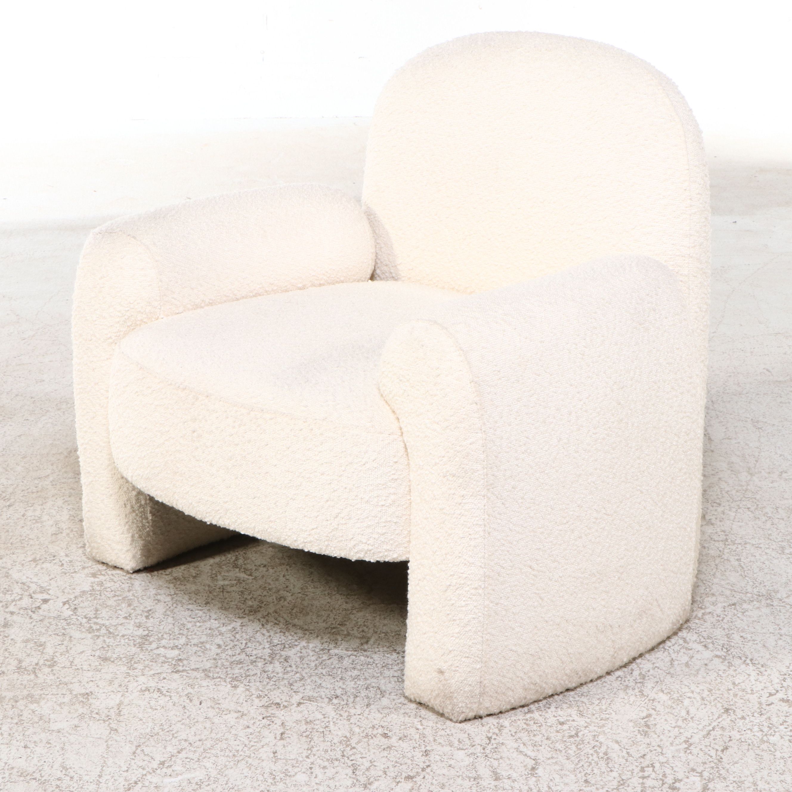 Contemporary White Texture Upholstered Contoured Armchair with Accent Pillow