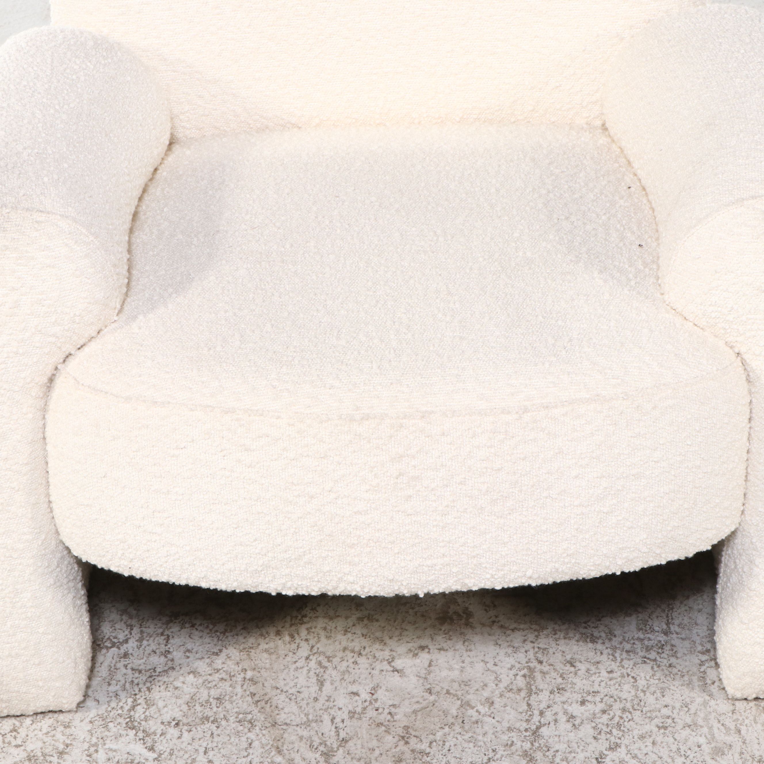 Contemporary White Texture Upholstered Contoured Armchair with Accent Pillow