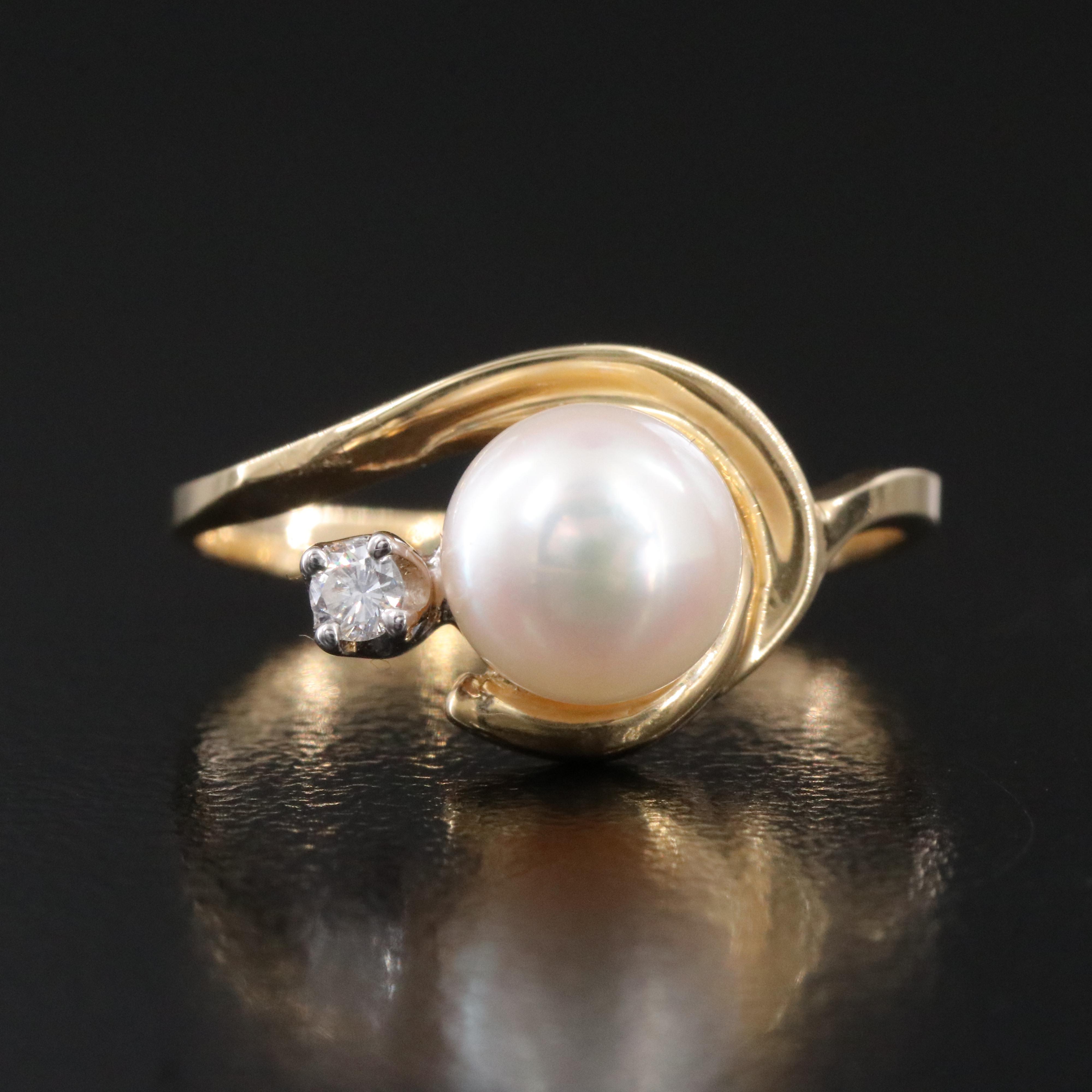 14K Pearl and Diamond Ring