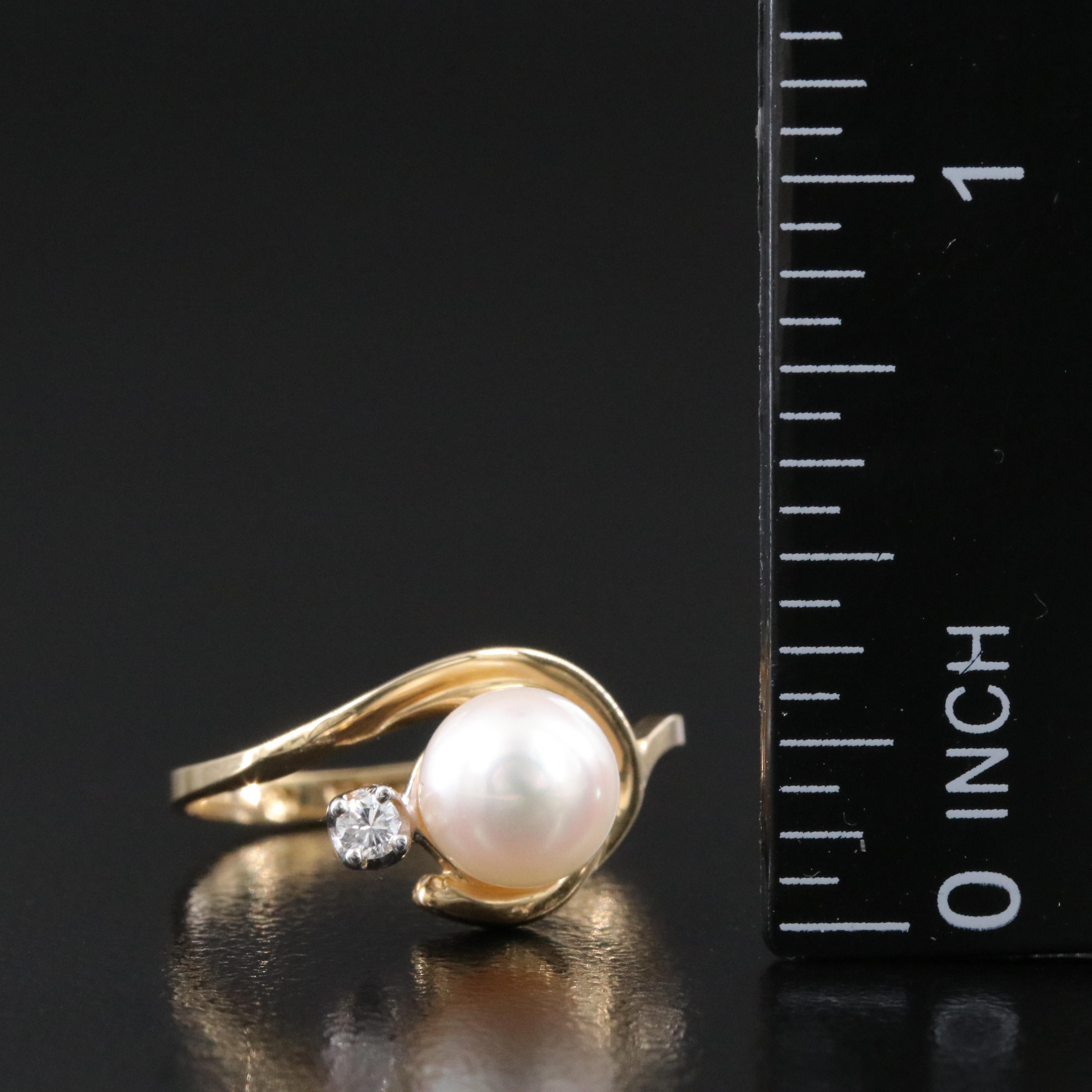 14K Pearl and Diamond Ring