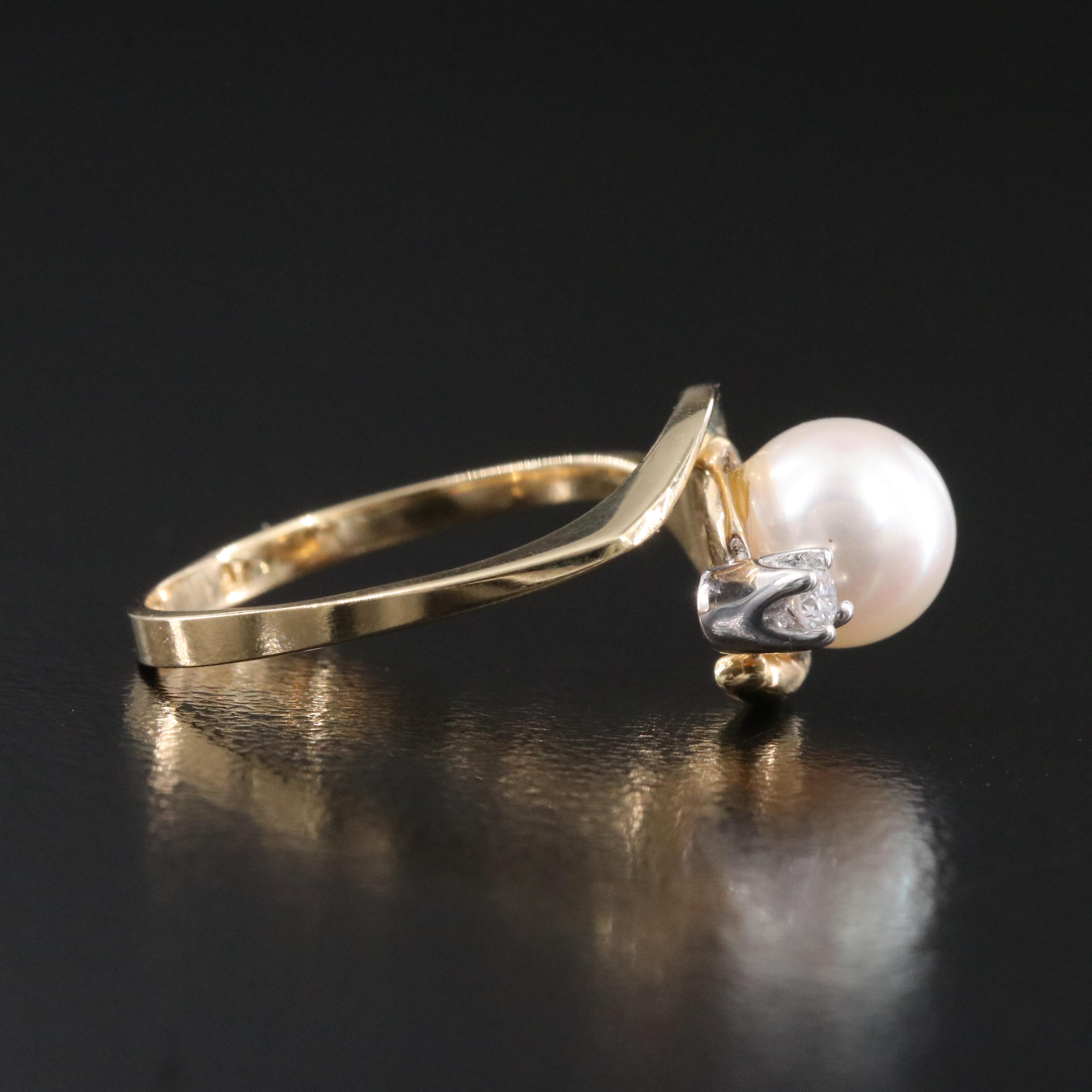 14K Pearl and Diamond Ring