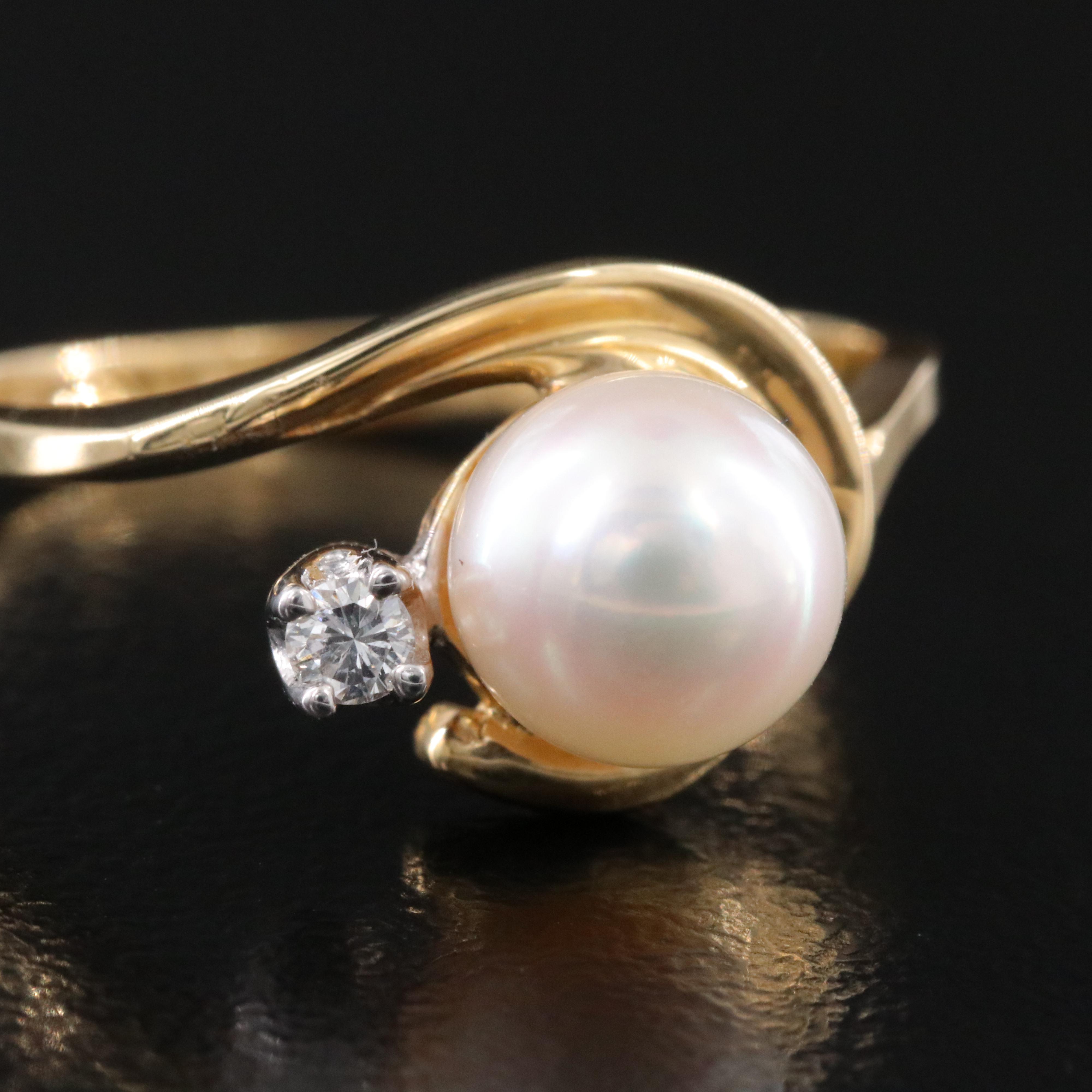 14K Pearl and Diamond Ring