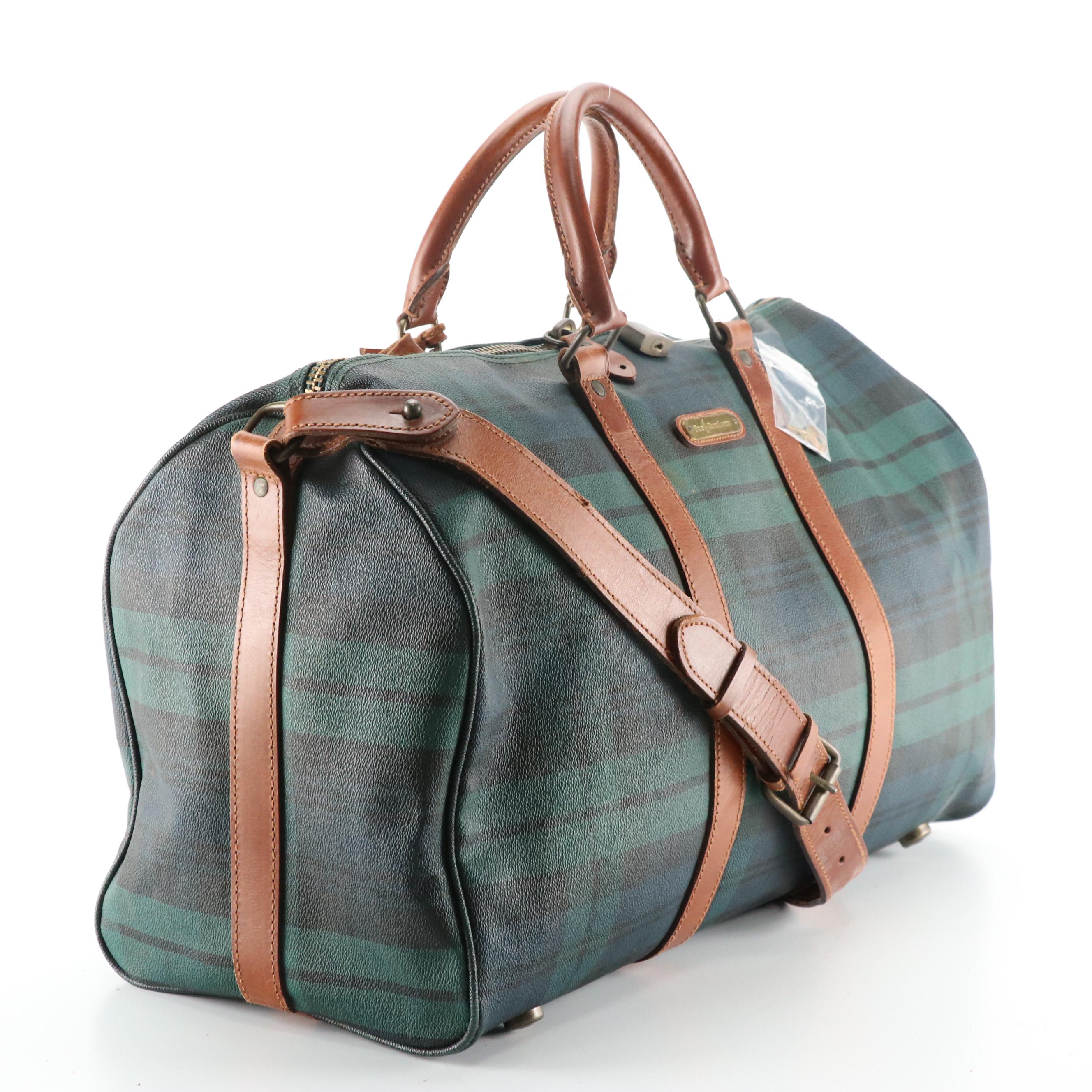 Polo Ralph Lauren Black Watch Boston Bag in Coated Canvas and Leather