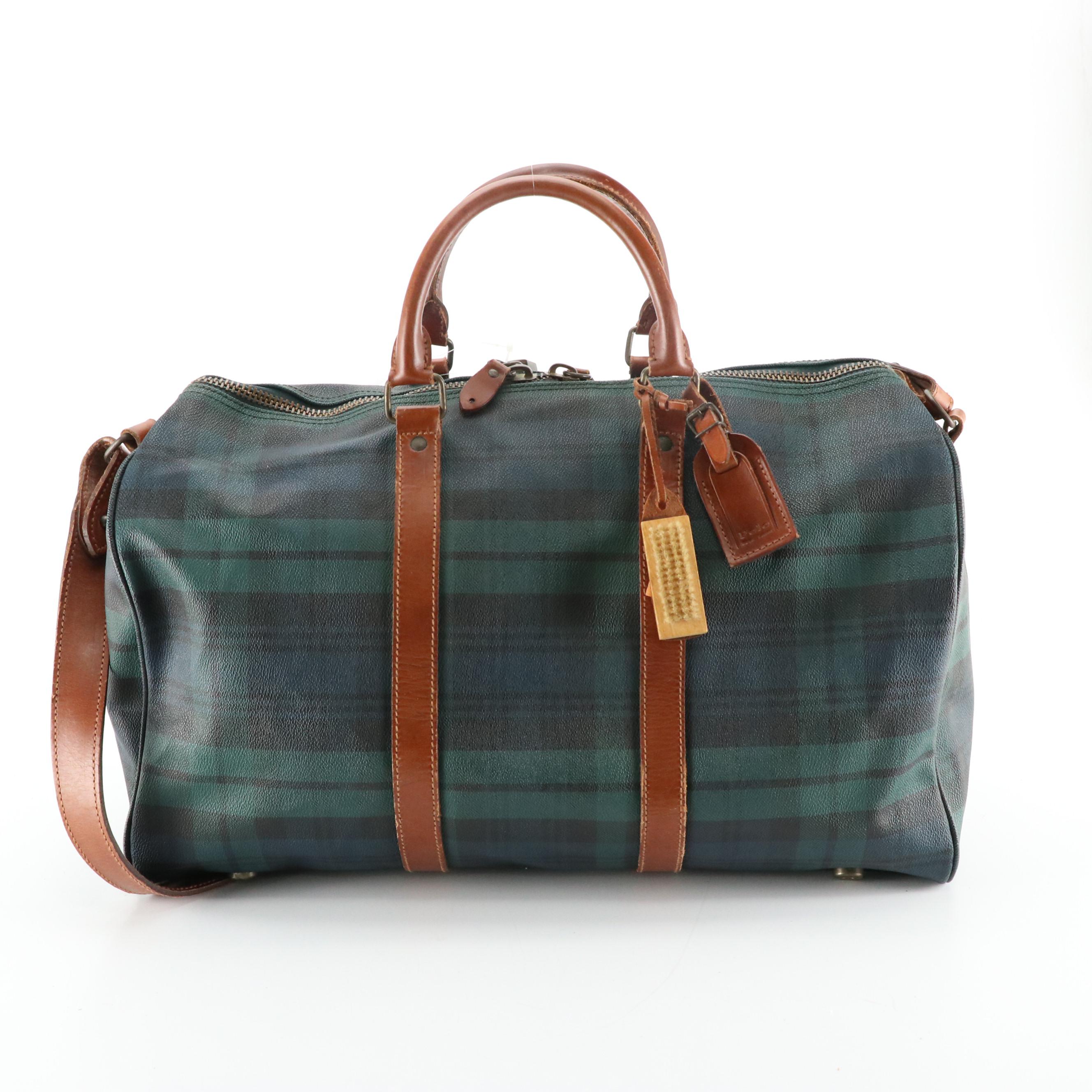 Polo Ralph Lauren Black Watch Boston Bag in Coated Canvas and Leather