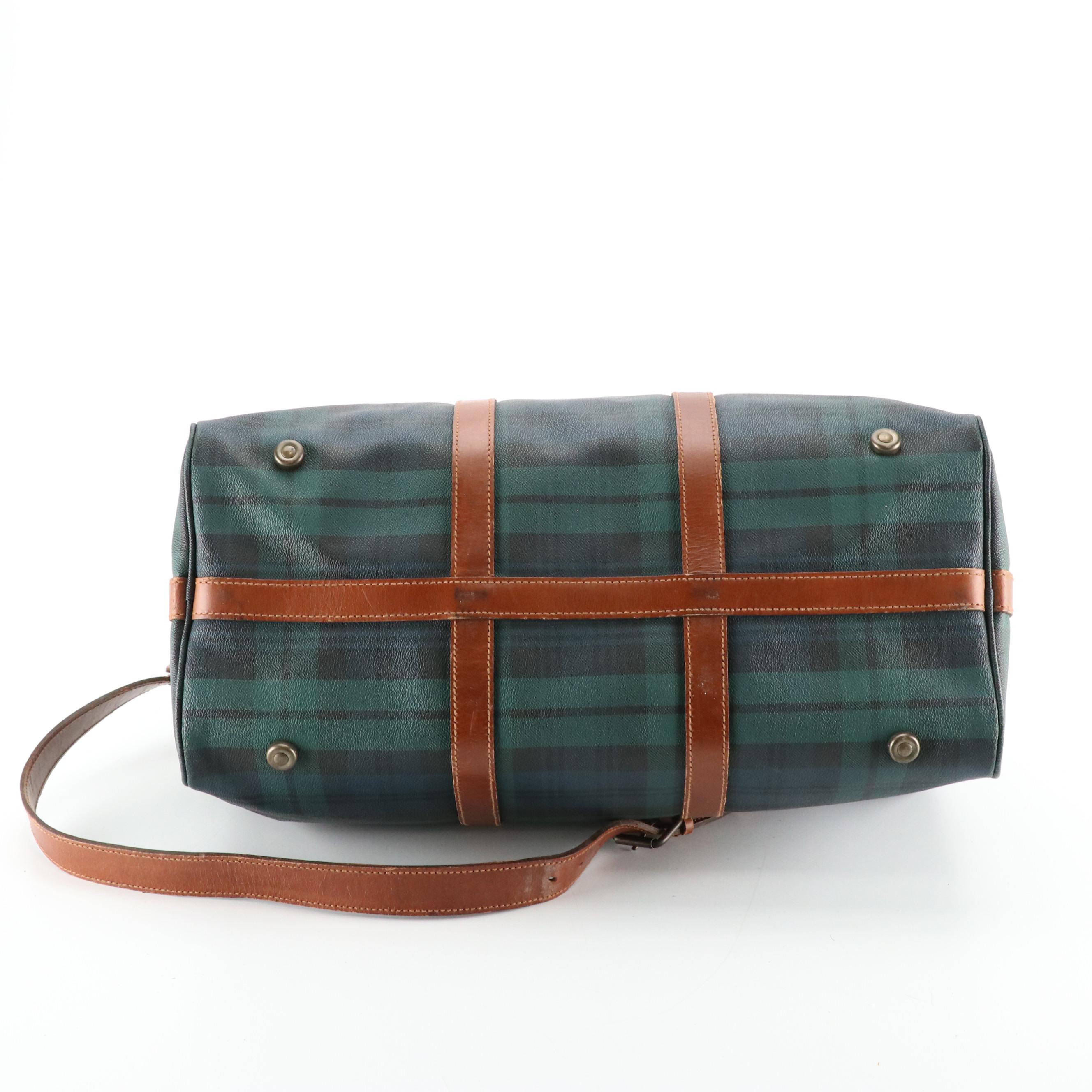 Polo Ralph Lauren Black Watch Boston Bag in Coated Canvas and Leather