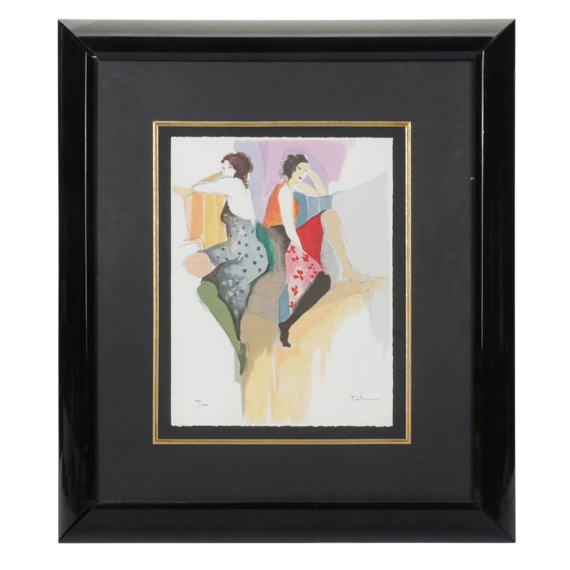 Itzchak Tarkay Impressionist Portrait Serigraph "Dos a Dos", 1991