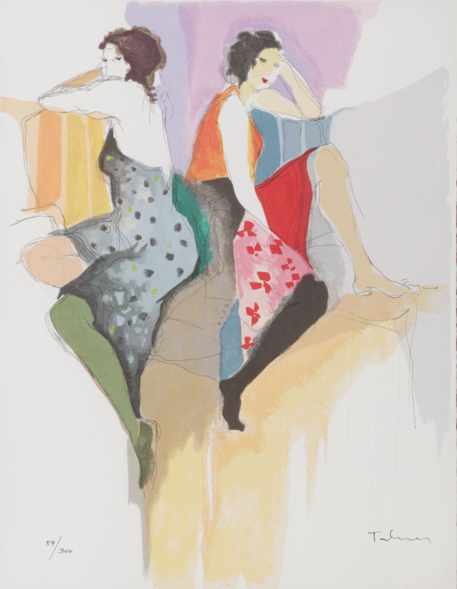 Itzchak Tarkay Impressionist Portrait Serigraph "Dos a Dos", 1991