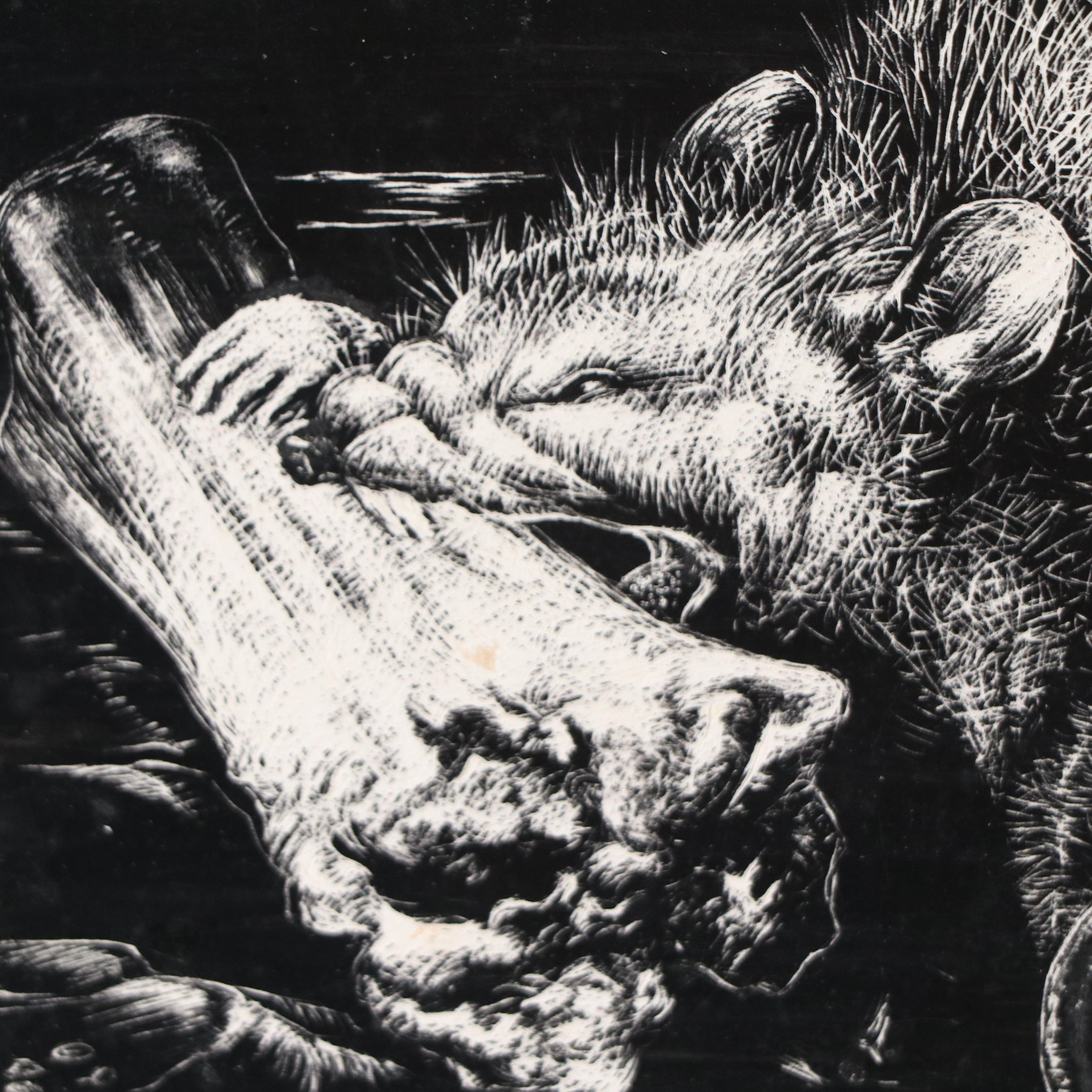 Harvey Shepard Sgraffito Drawing "Rat VI - Maternité," 20th Century