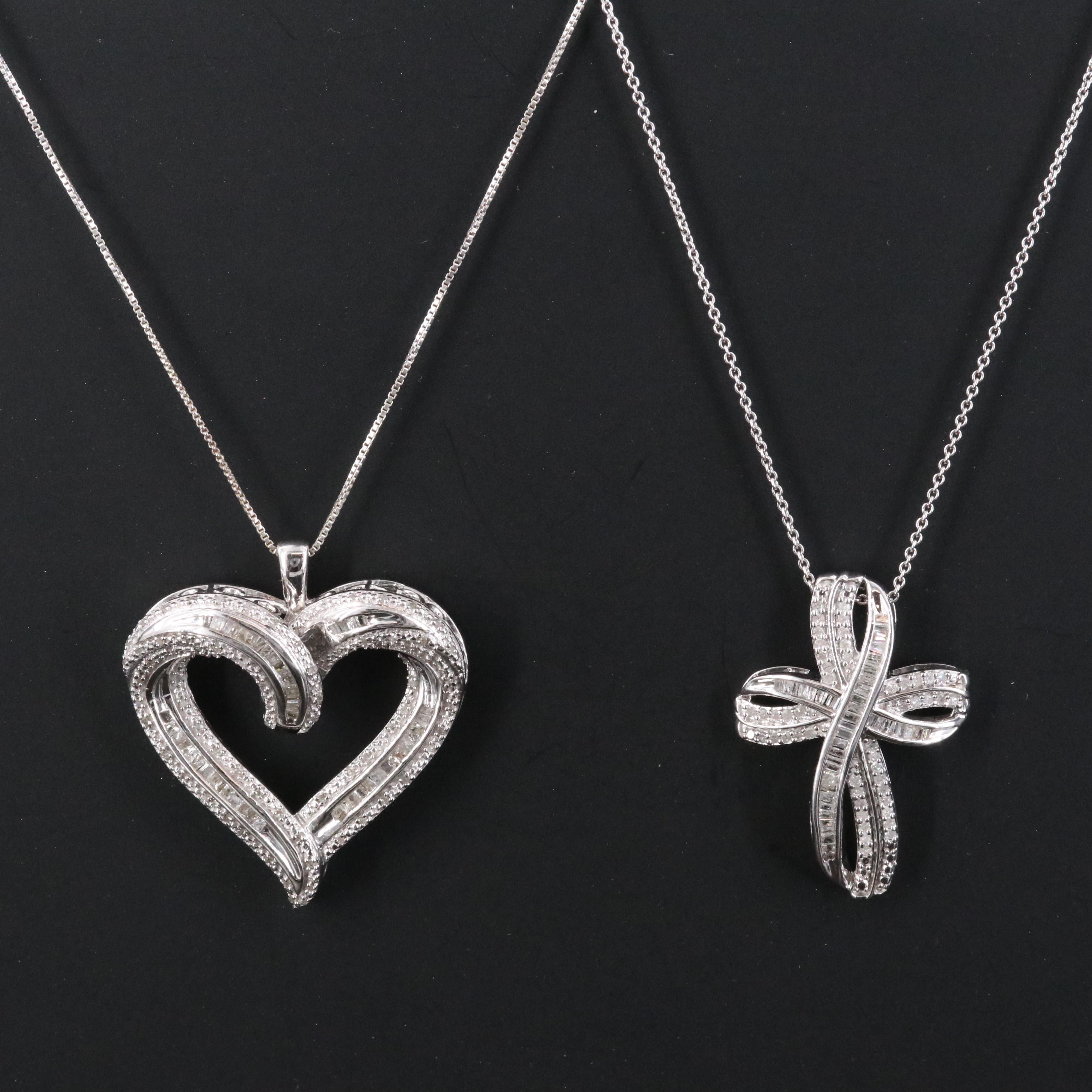 Sterling Diamond Cross and Heart Necklaces