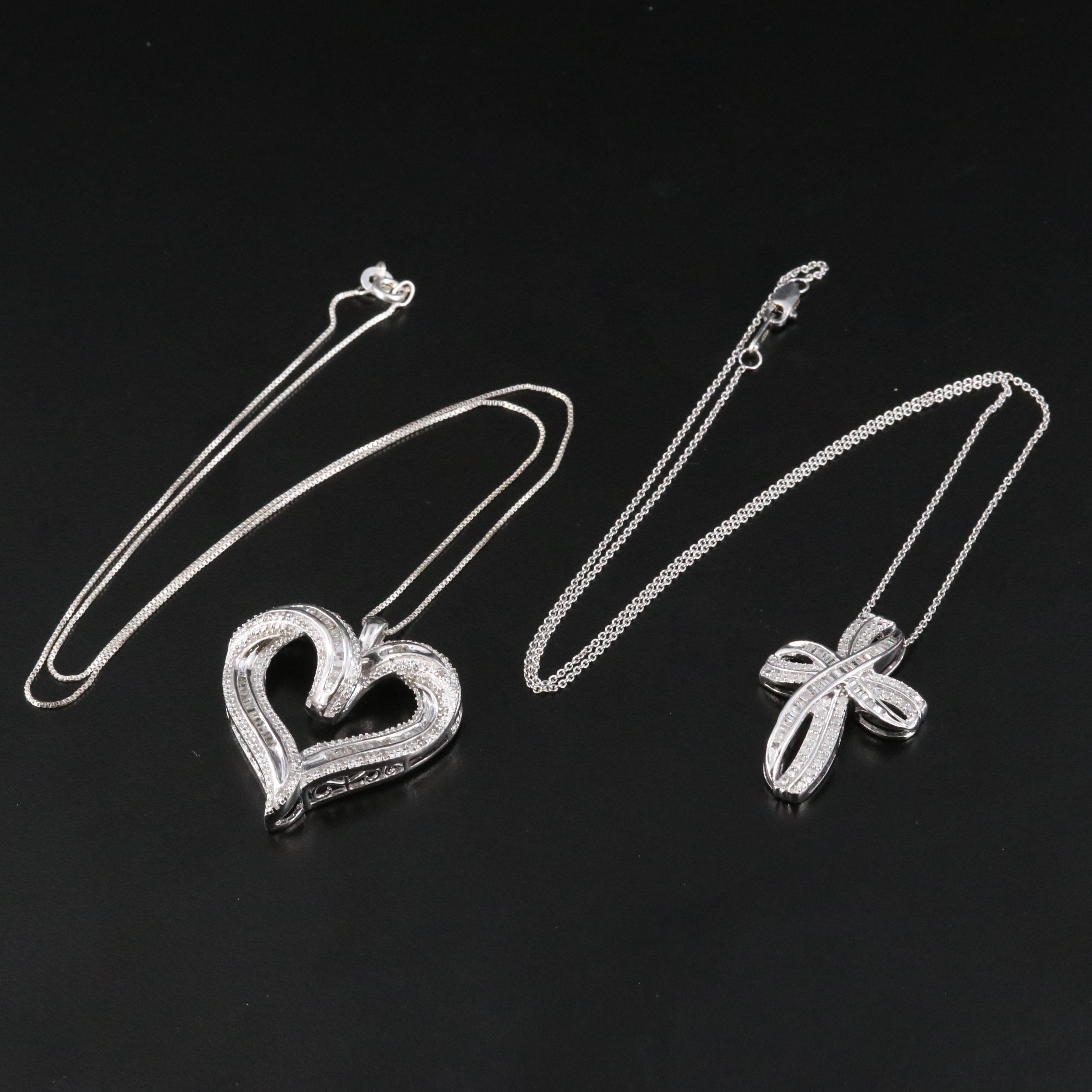 Sterling Diamond Cross and Heart Necklaces