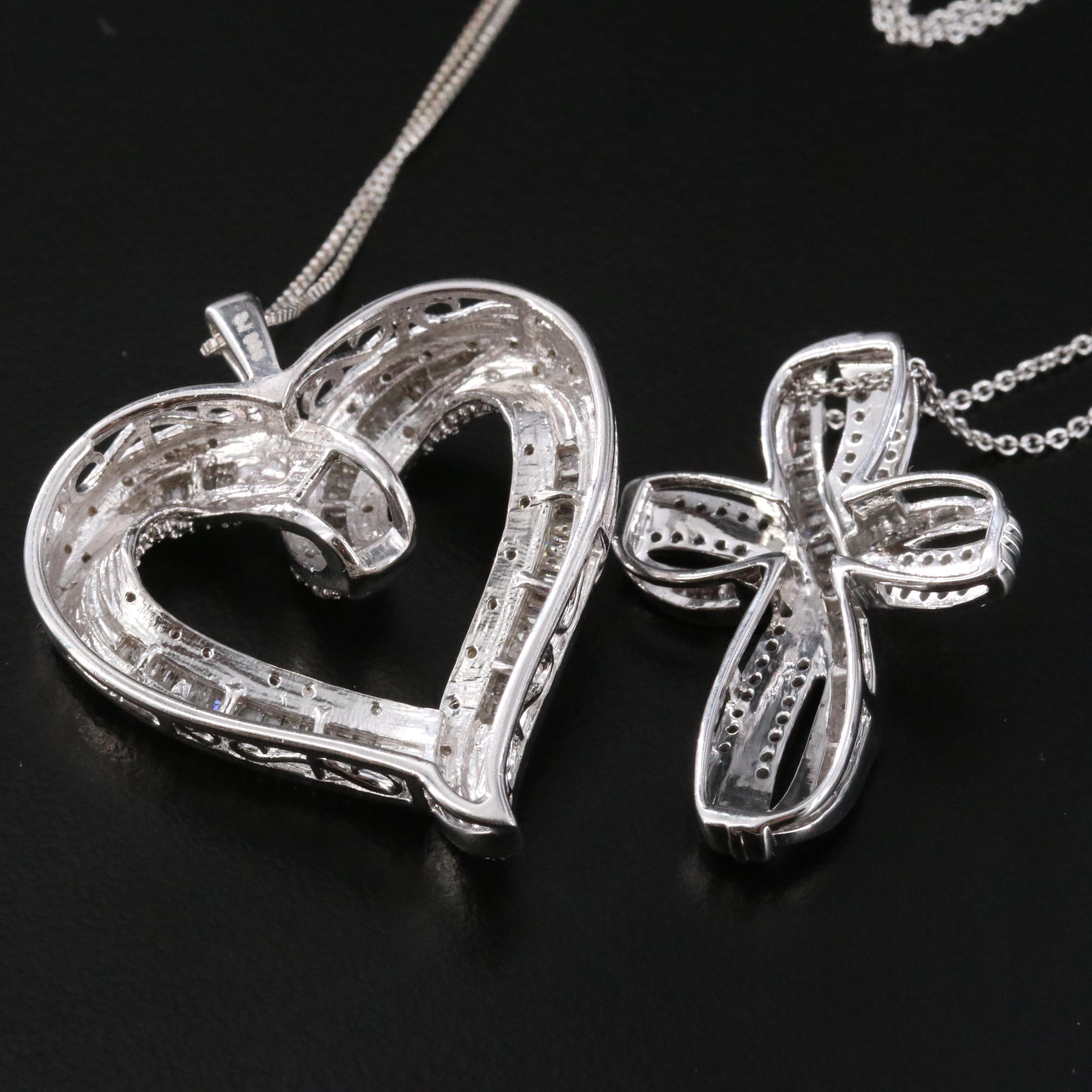 Sterling Diamond Cross and Heart Necklaces