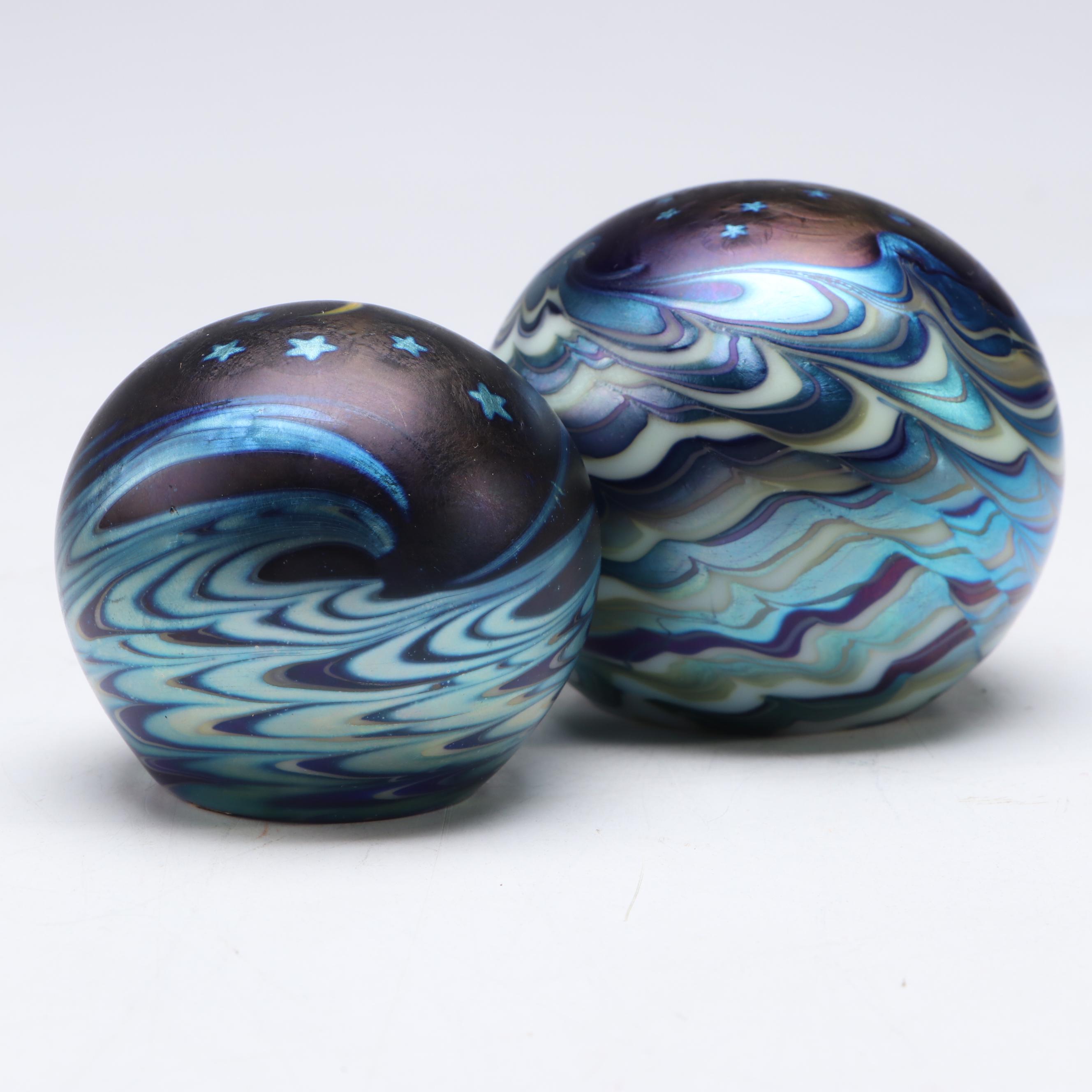 Lundberg Studios Iridescent Celestial Art Glass Paperweights