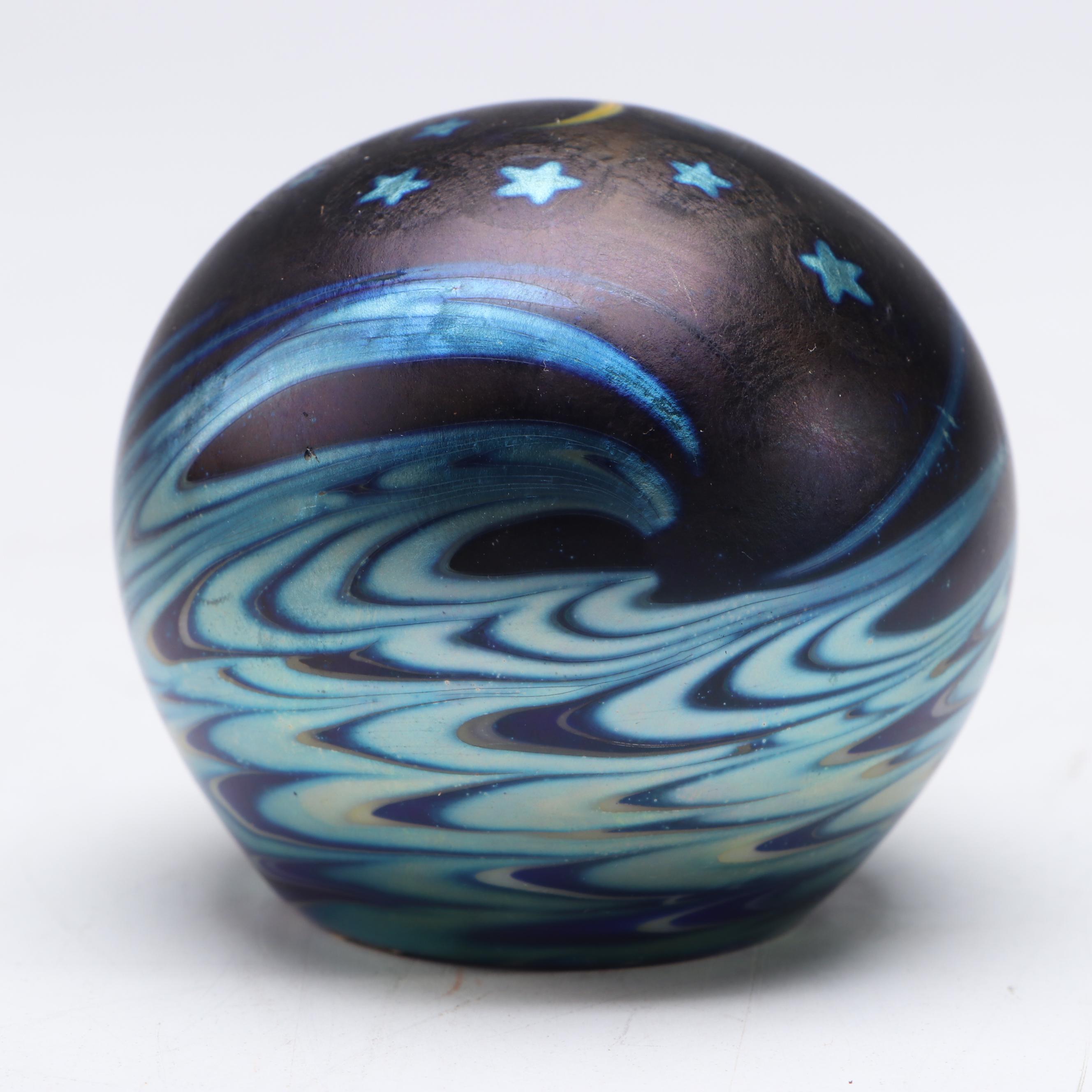 Lundberg Studios Iridescent Celestial Art Glass Paperweights