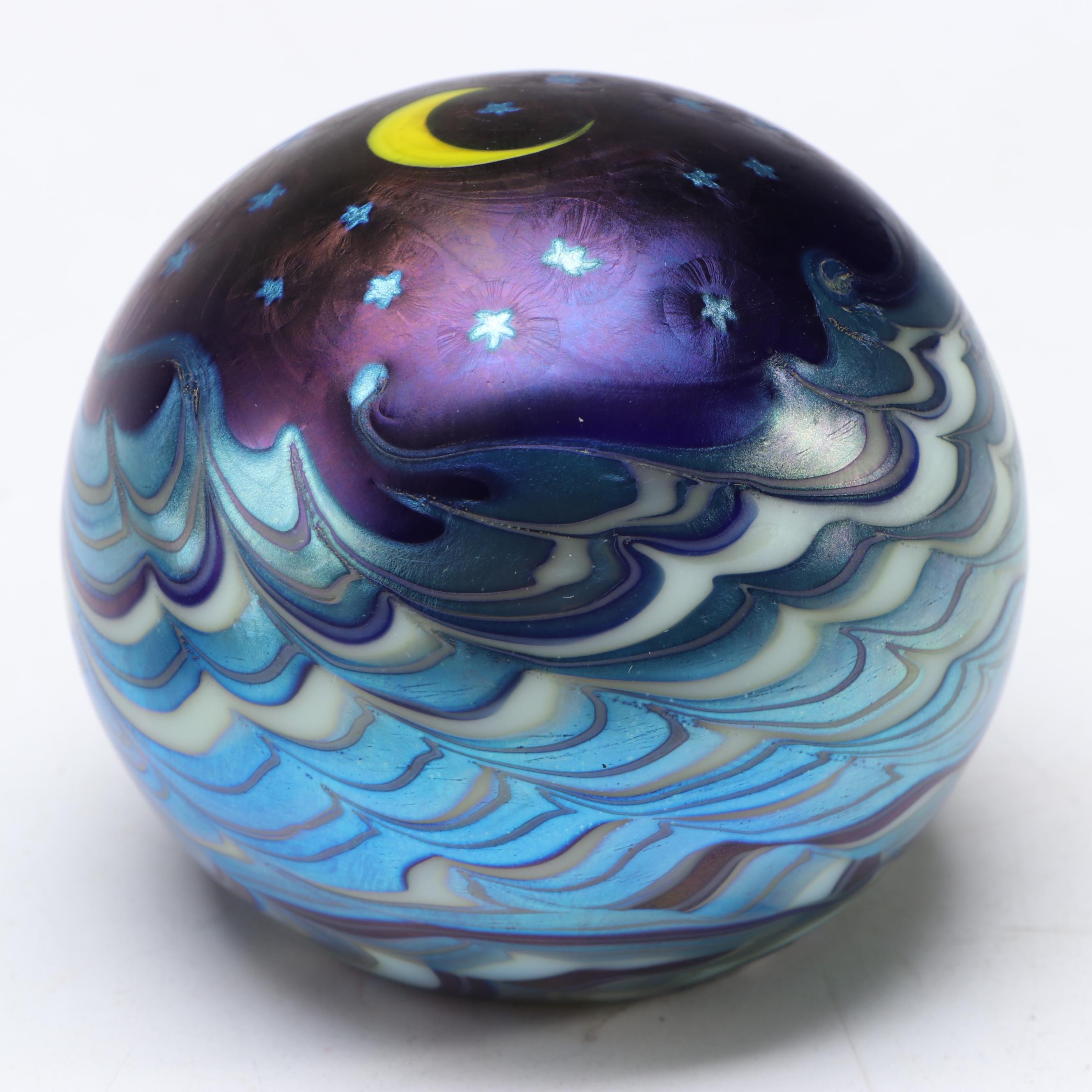 Lundberg Studios Iridescent Celestial Art Glass Paperweights