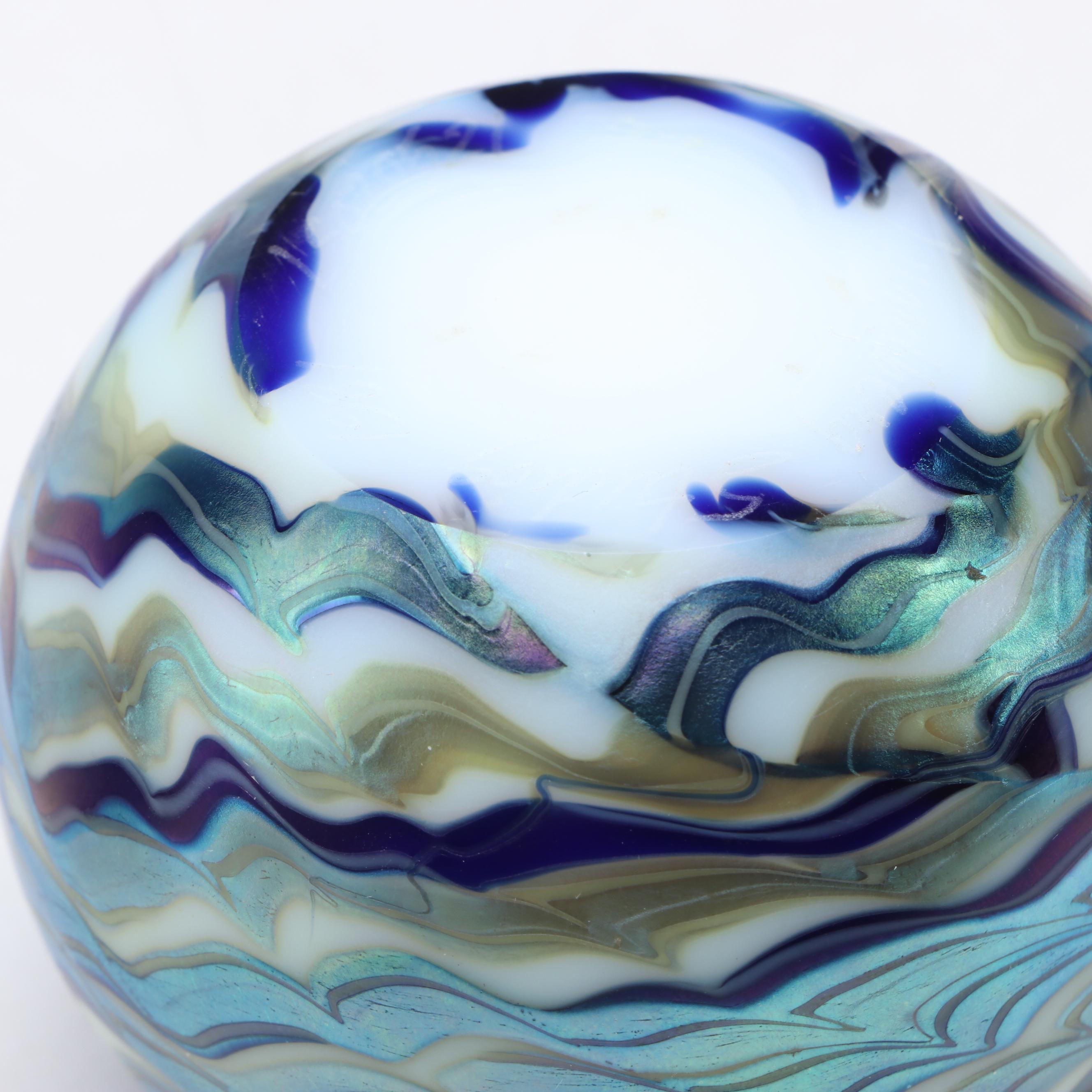 Lundberg Studios Iridescent Celestial Art Glass Paperweights