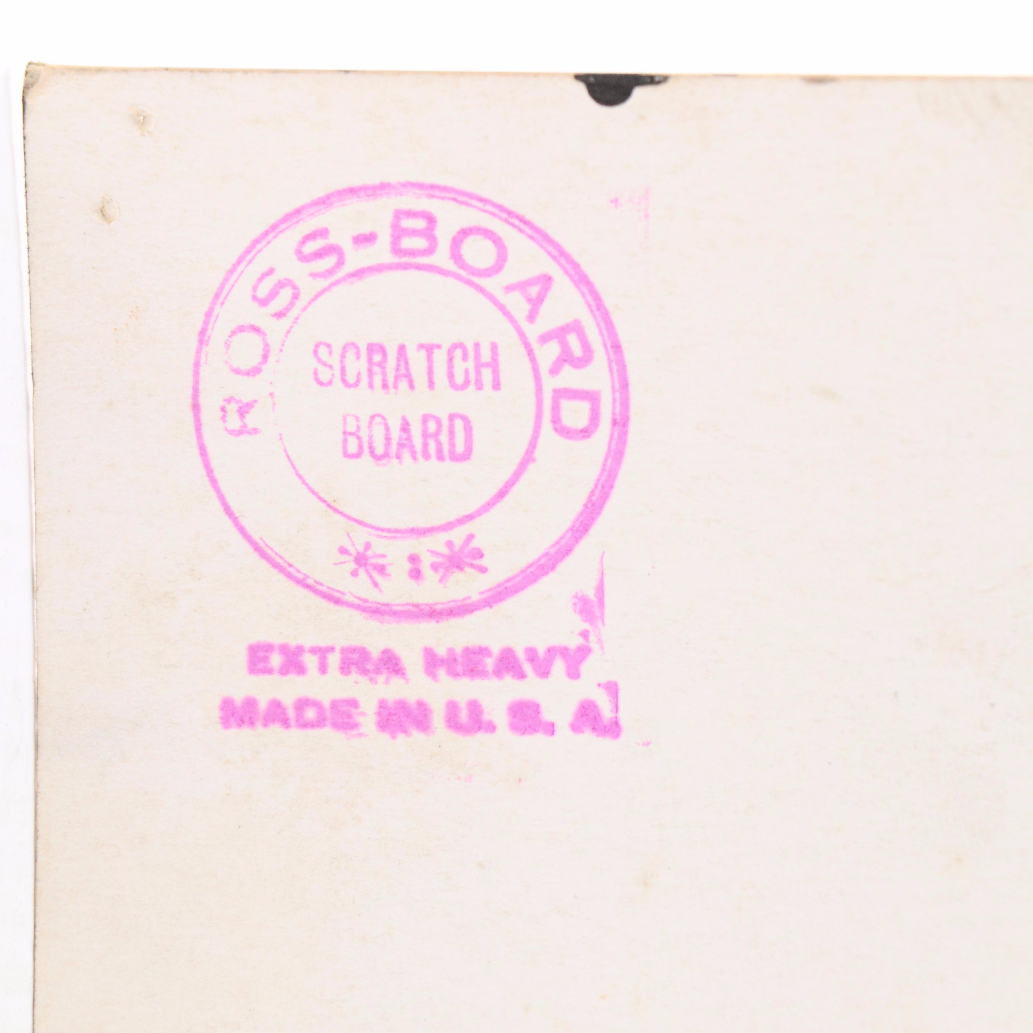 Harvey Shepard Figural Gouache Painting and Scratchboard Drawing, Mid-20th C.