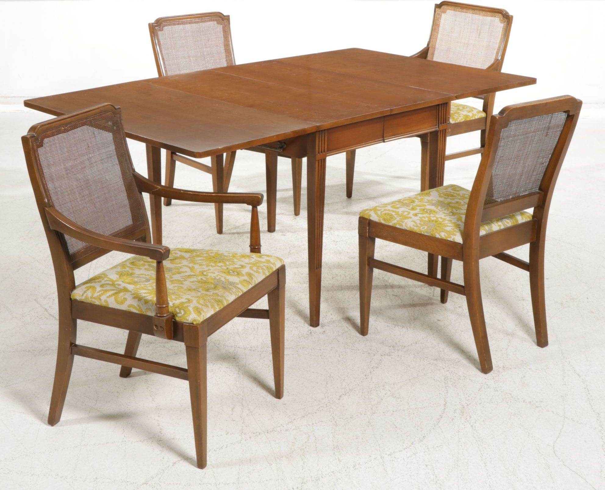 National Furniture Cherry Drop Leaf Dining Table with Four Cane Back Chairs
