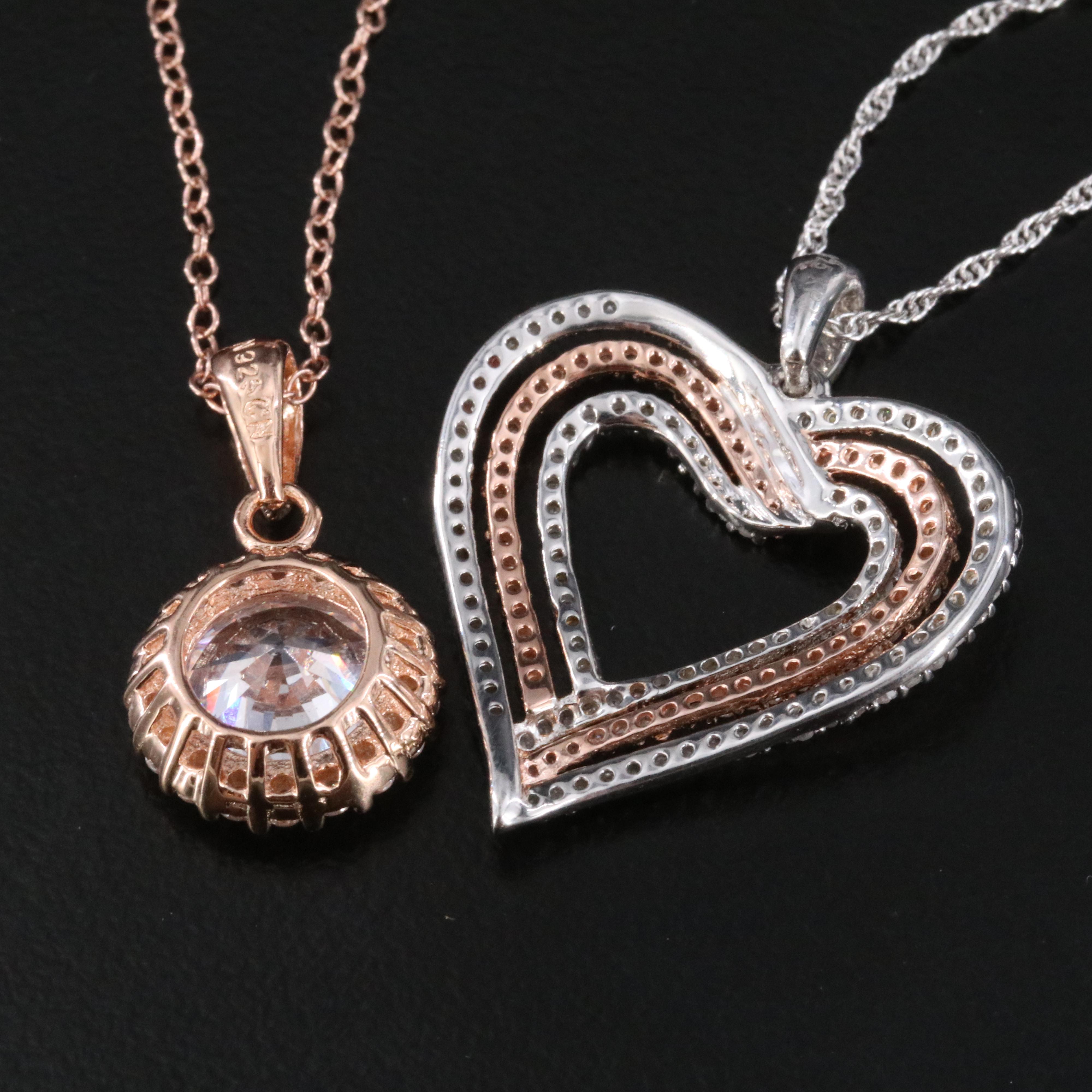 Sterling Two-Tone CZ and Diamond Necklaces and Earrings