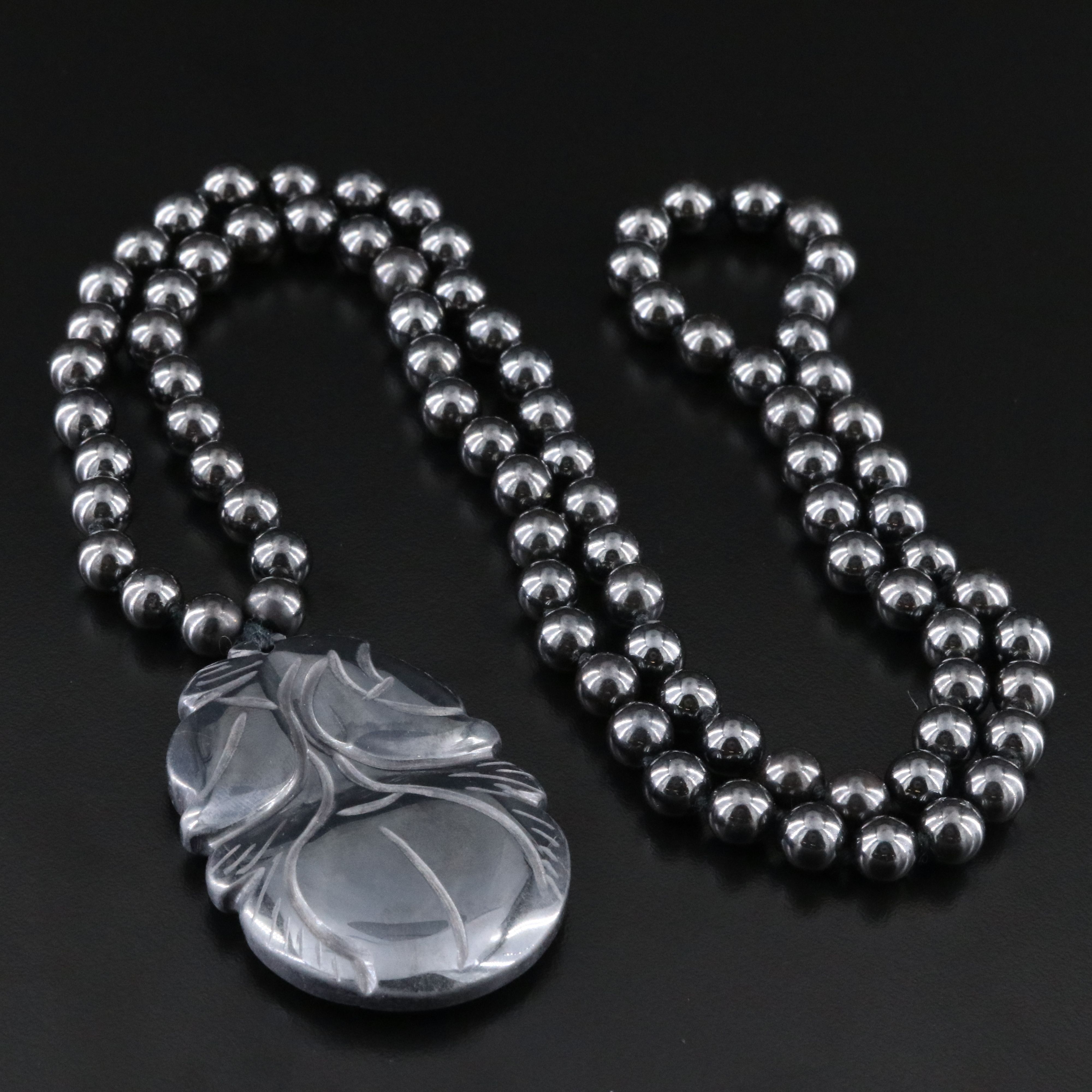 Hematite Carved and Beaded Necklace