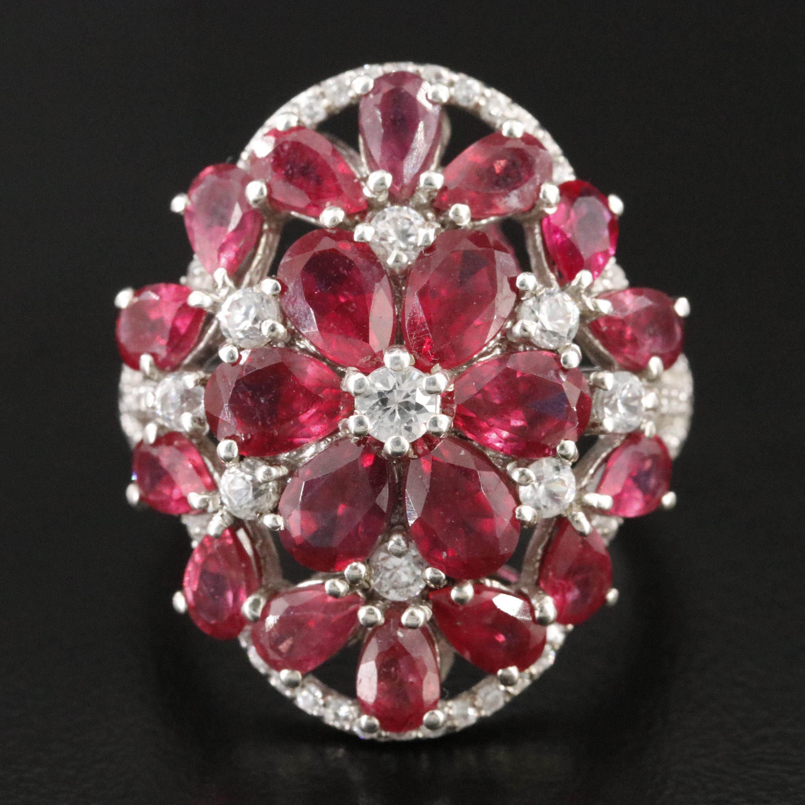 Sterling Filled Corundum and White Zircon Ring