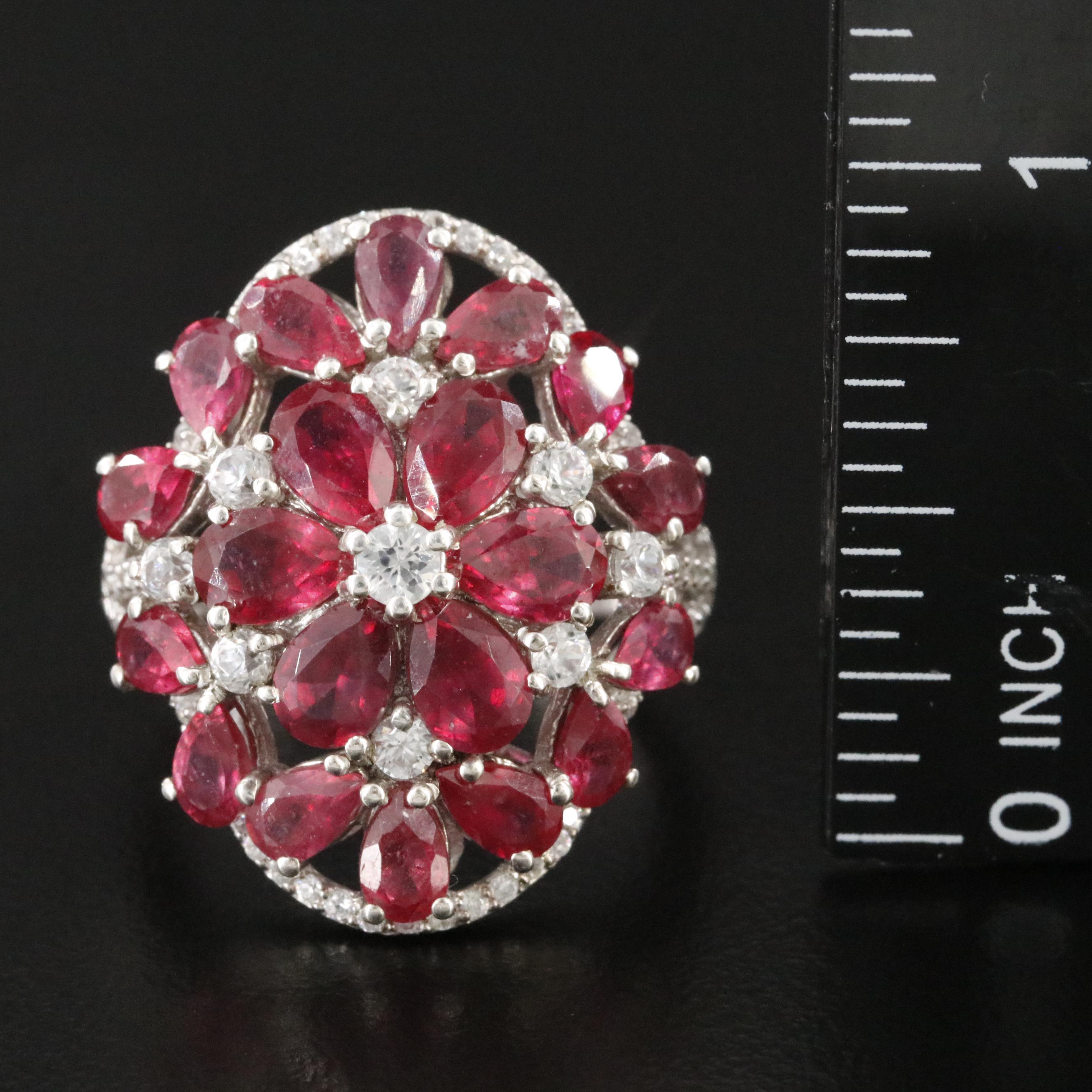 Sterling Filled Corundum and White Zircon Ring