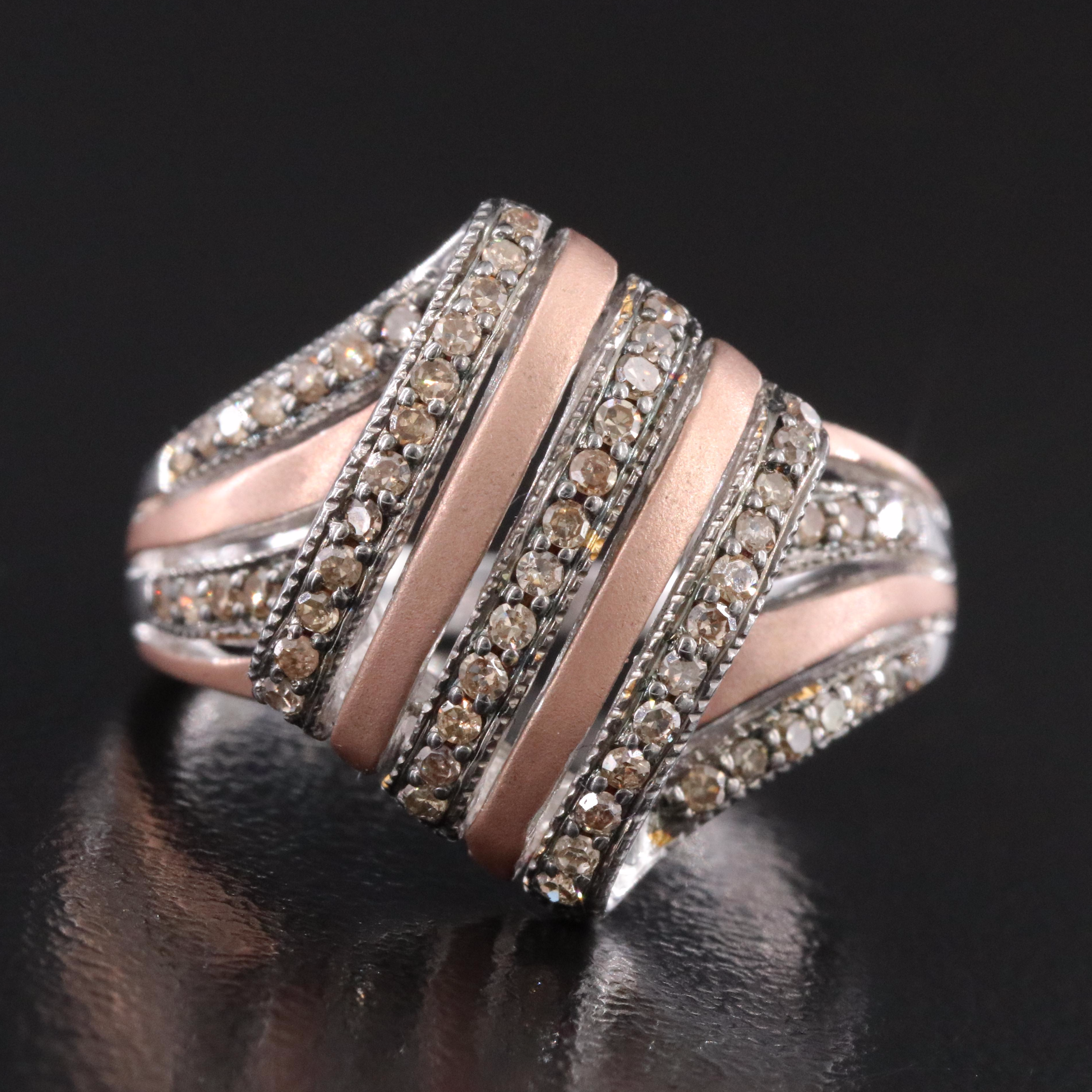 Sterling Diamond Ring with Rose Tone Detail