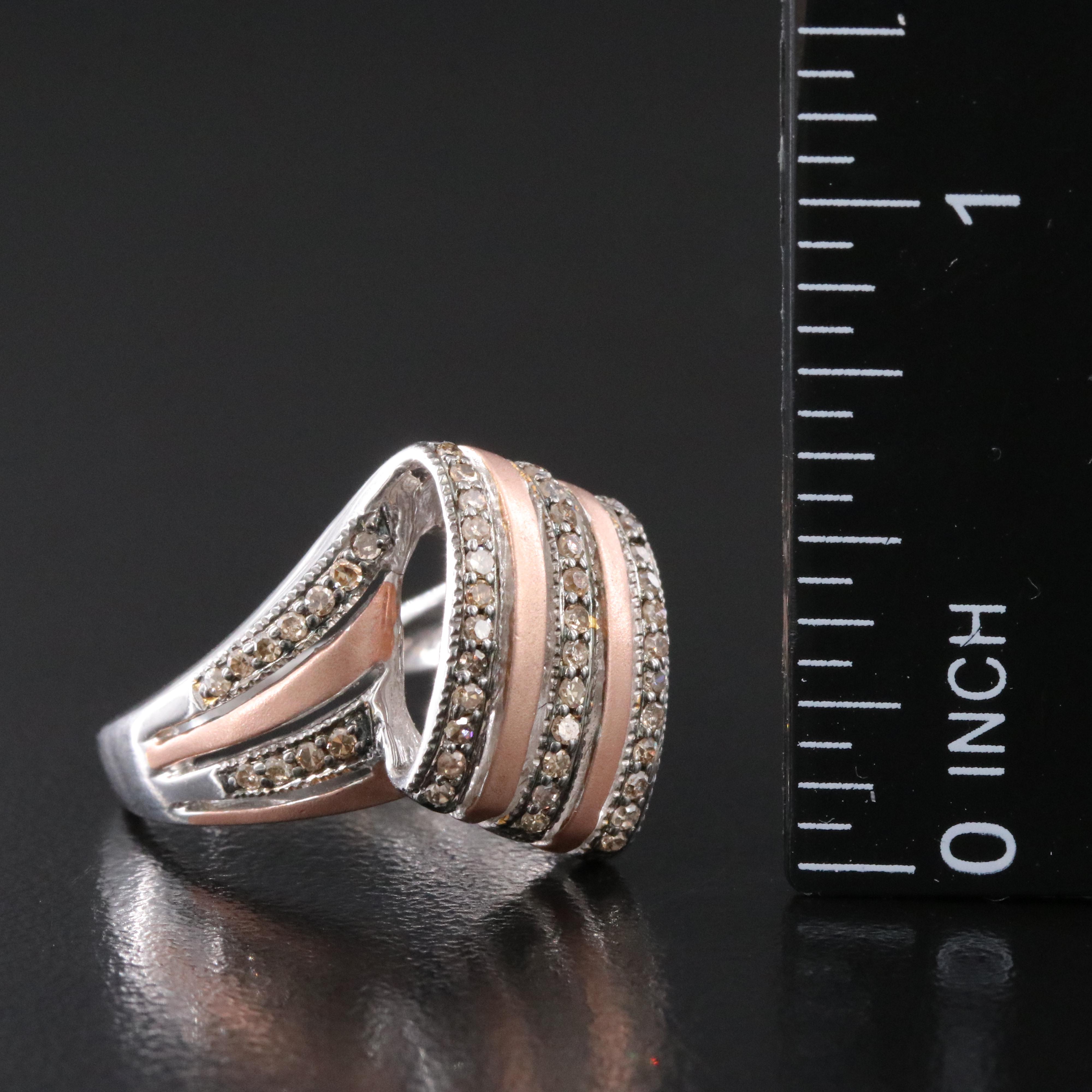 Sterling Diamond Ring with Rose Tone Detail