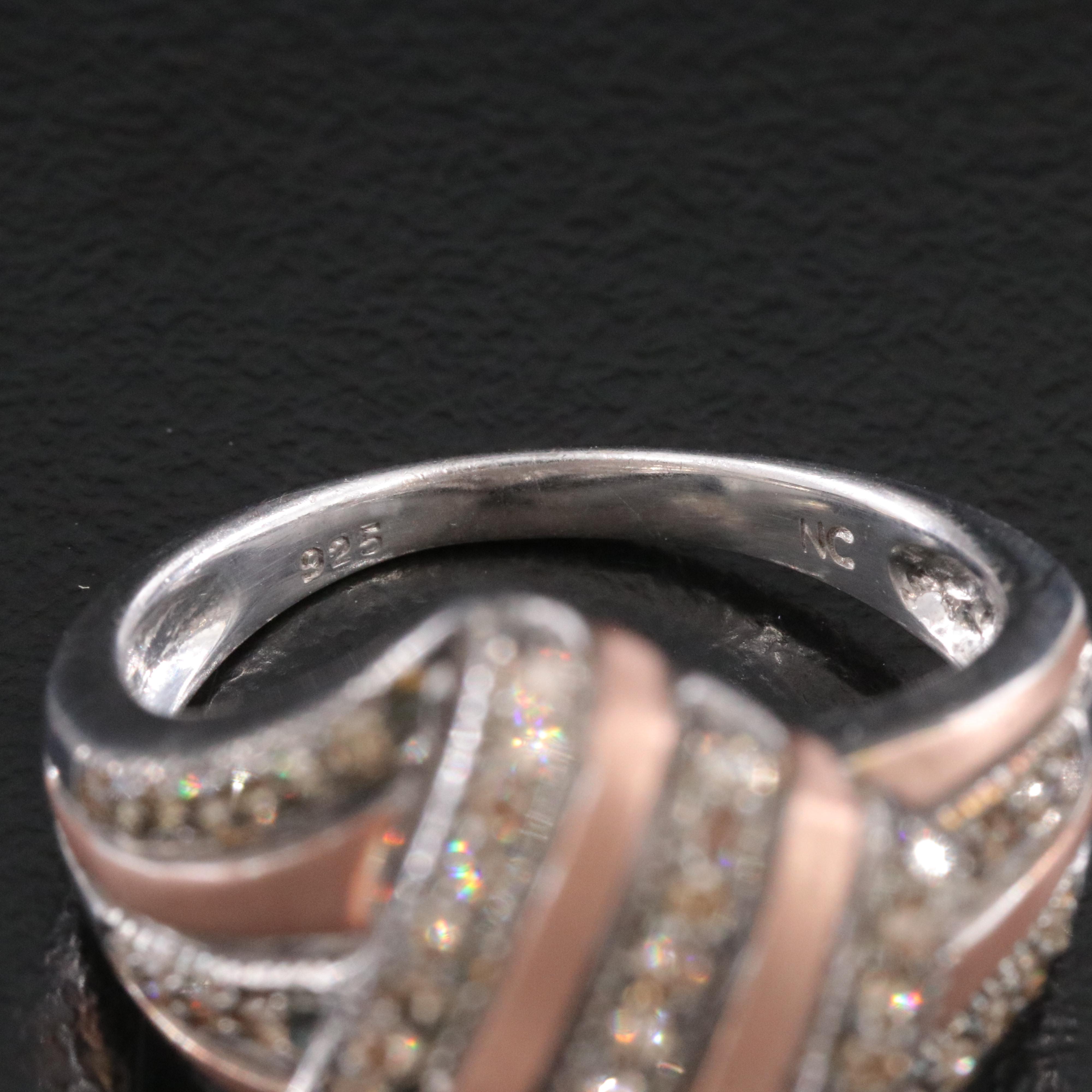 Sterling Diamond Ring with Rose Tone Detail