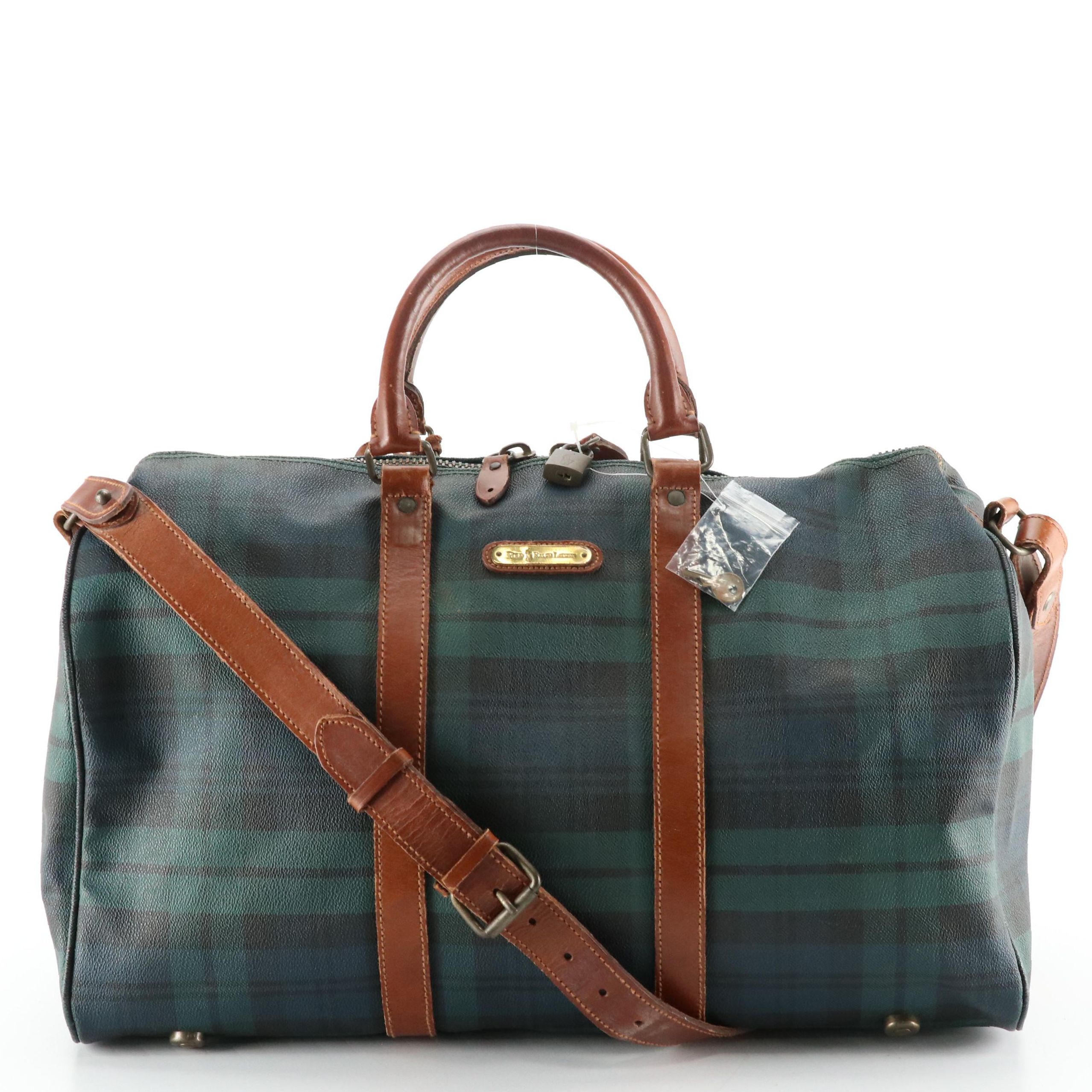 Polo Ralph Lauren Black Watch Boston Bag in Coated Canvas and Leather