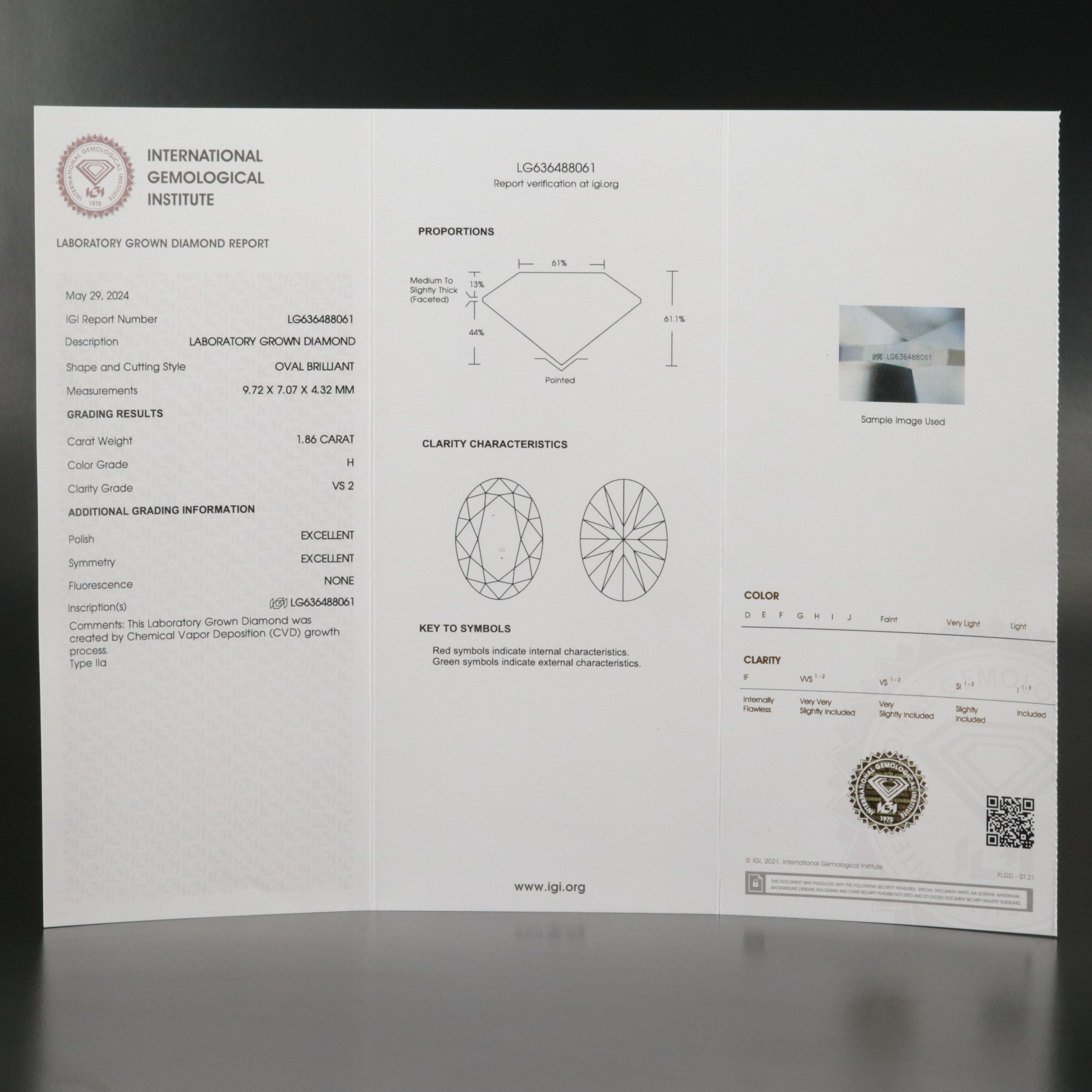 Loose 1.86 CT Lab Grown Diamond with IGI Report