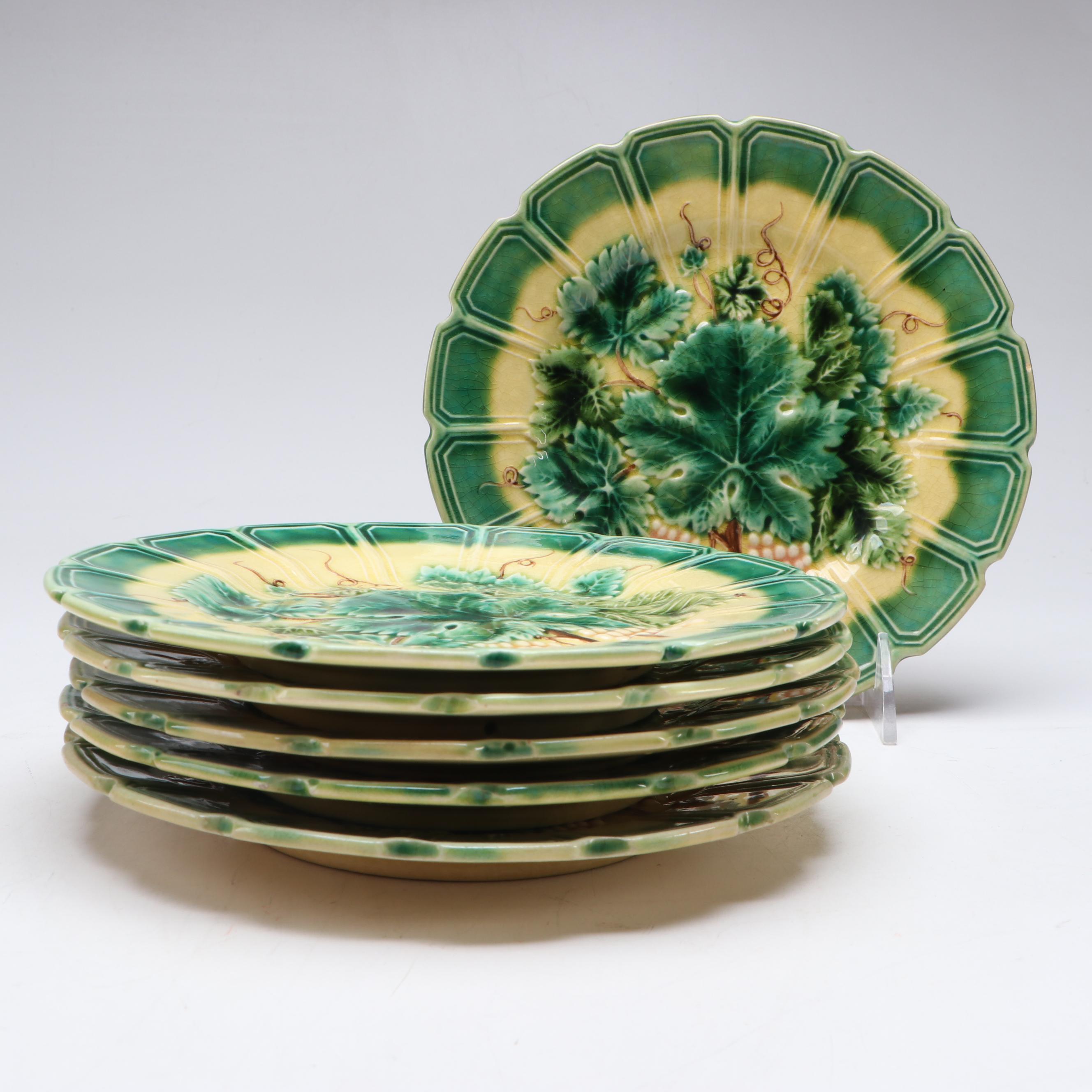 Sarreguemines French Majolica Leaf Plates