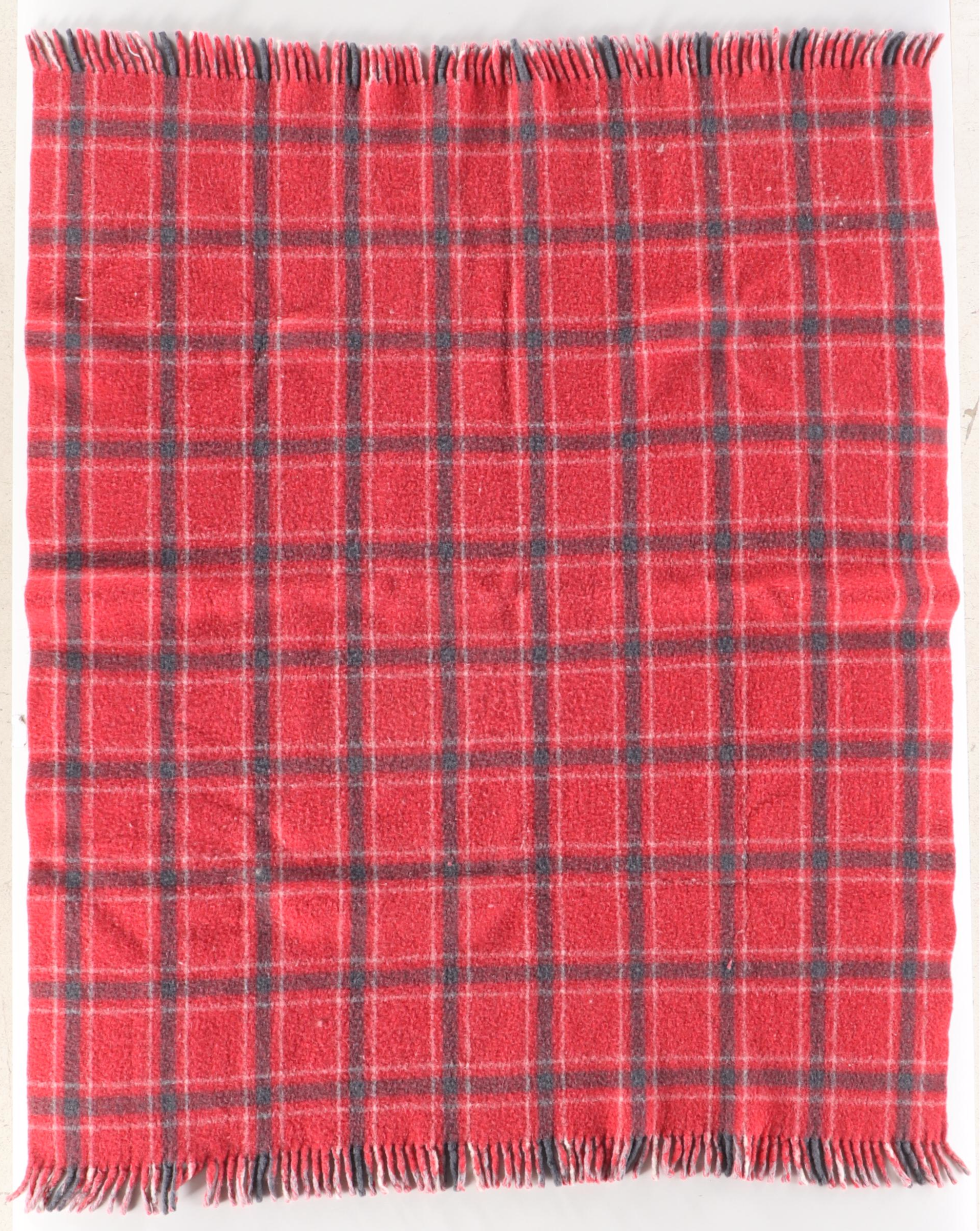 United States Lines Plaid Wool Blanket with Bag and Smokestack Wastebasket