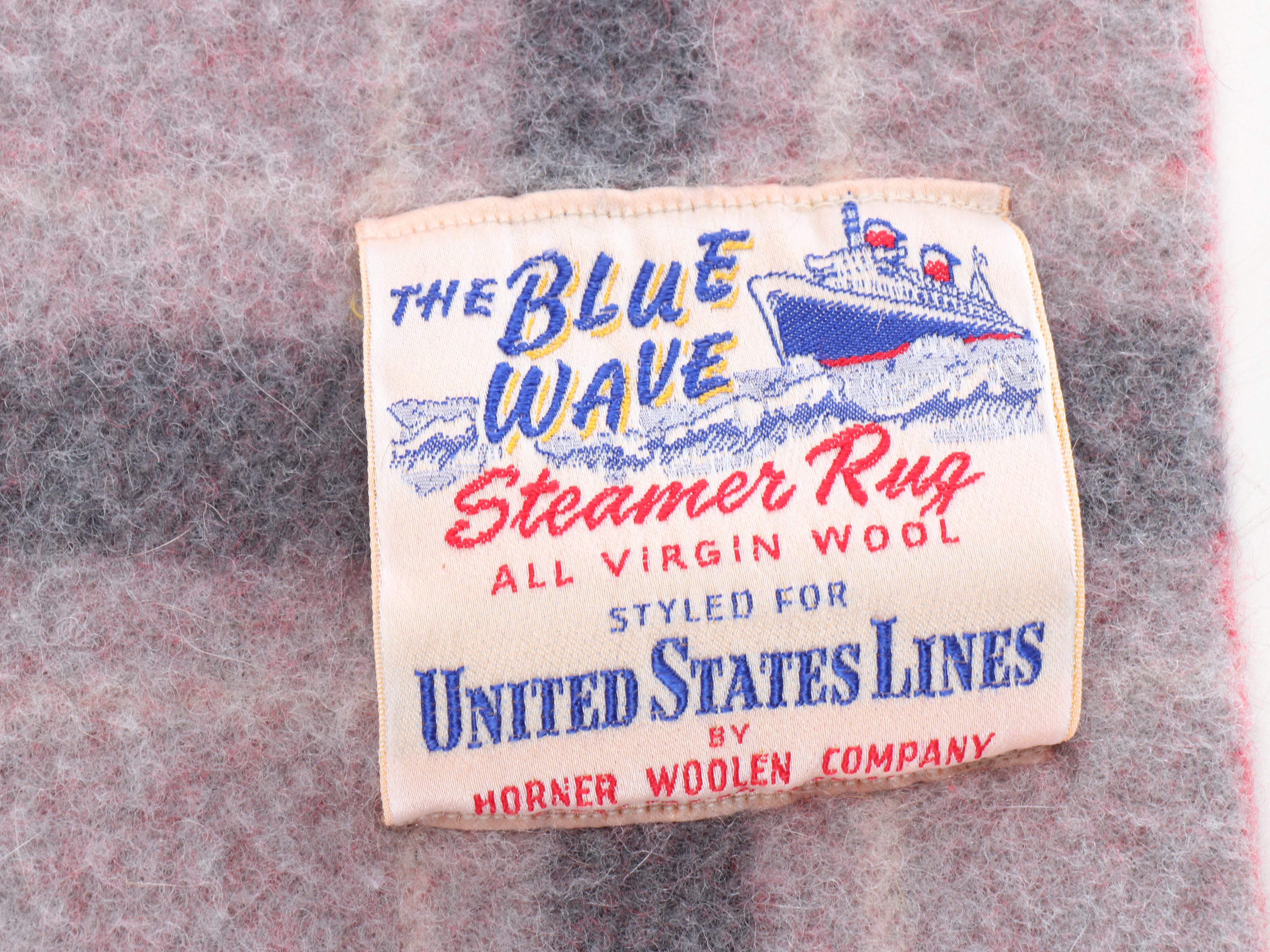 United States Lines Plaid Wool Blanket with Bag and Smokestack Wastebasket