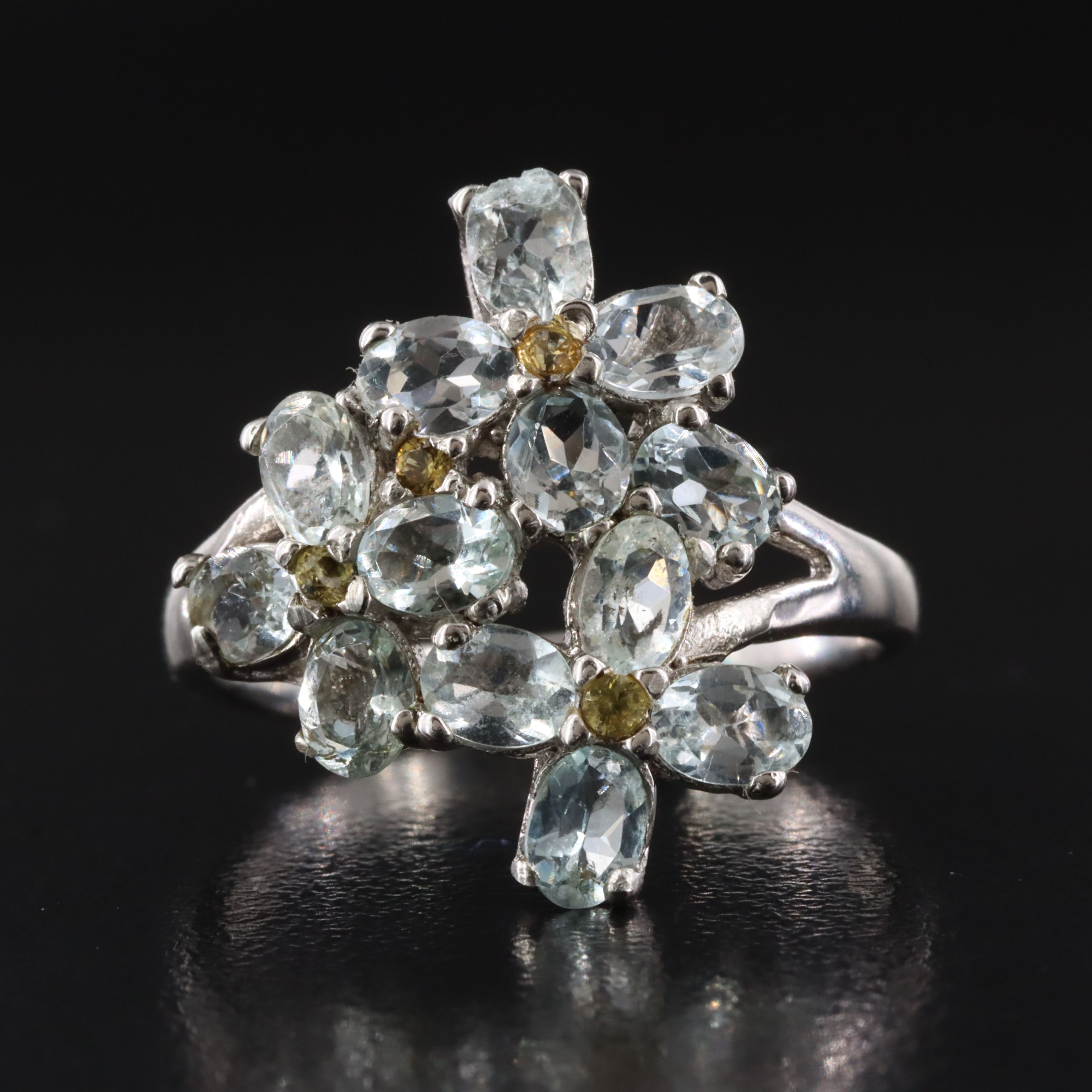 Sterling Aquamarine and Sapphire Ring