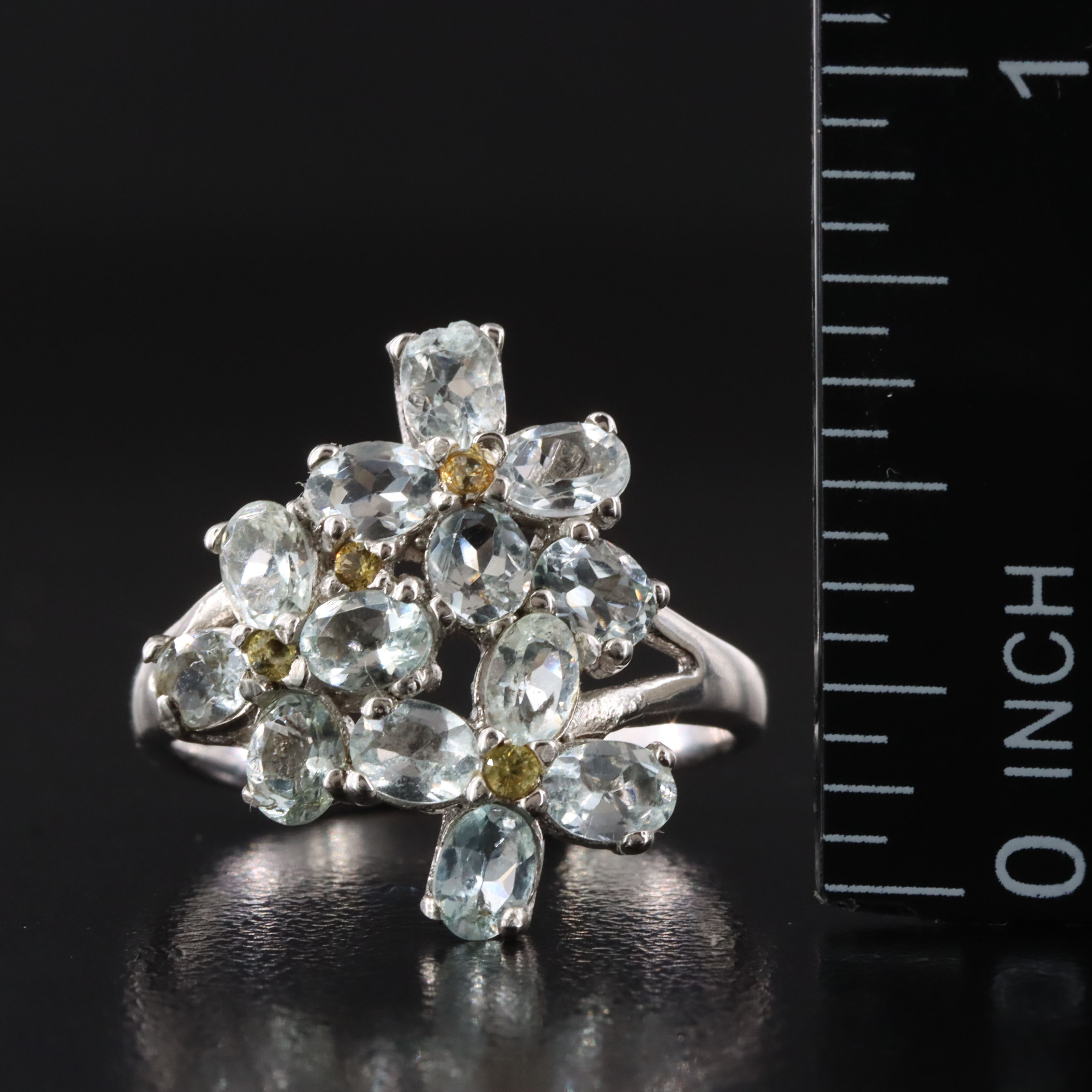 Sterling Aquamarine and Sapphire Ring