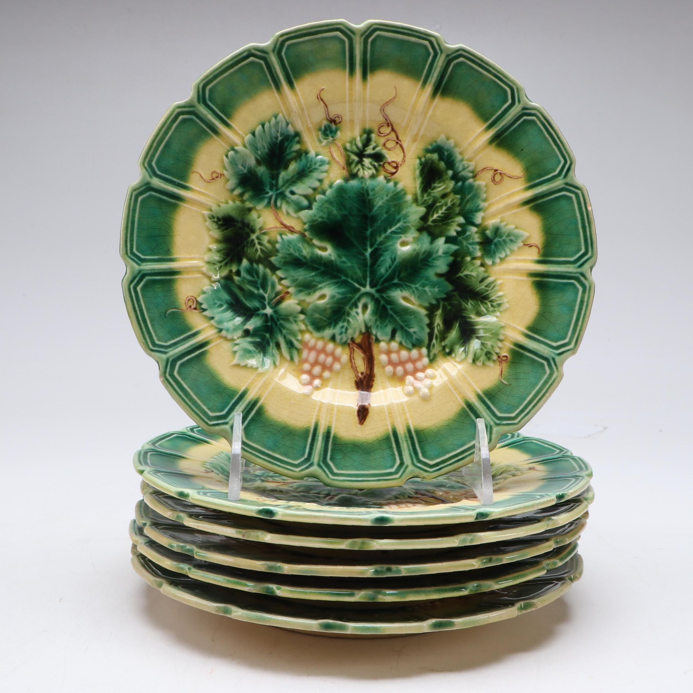 Sarreguemines French Majolica Leaf Plates