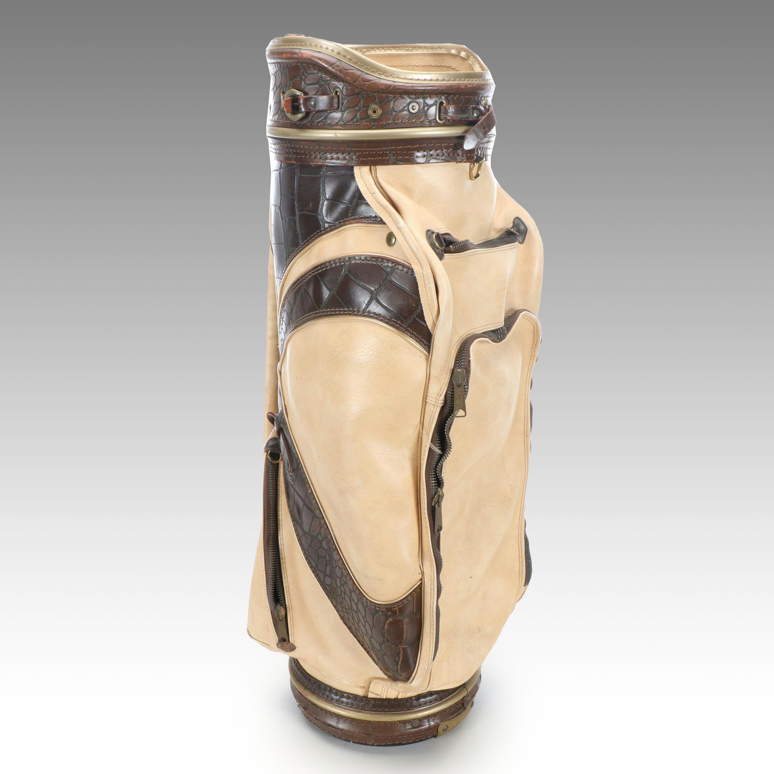 Victor Golf Beige Leather with Faux Croc Skin Golf Bag, and PGA Tag