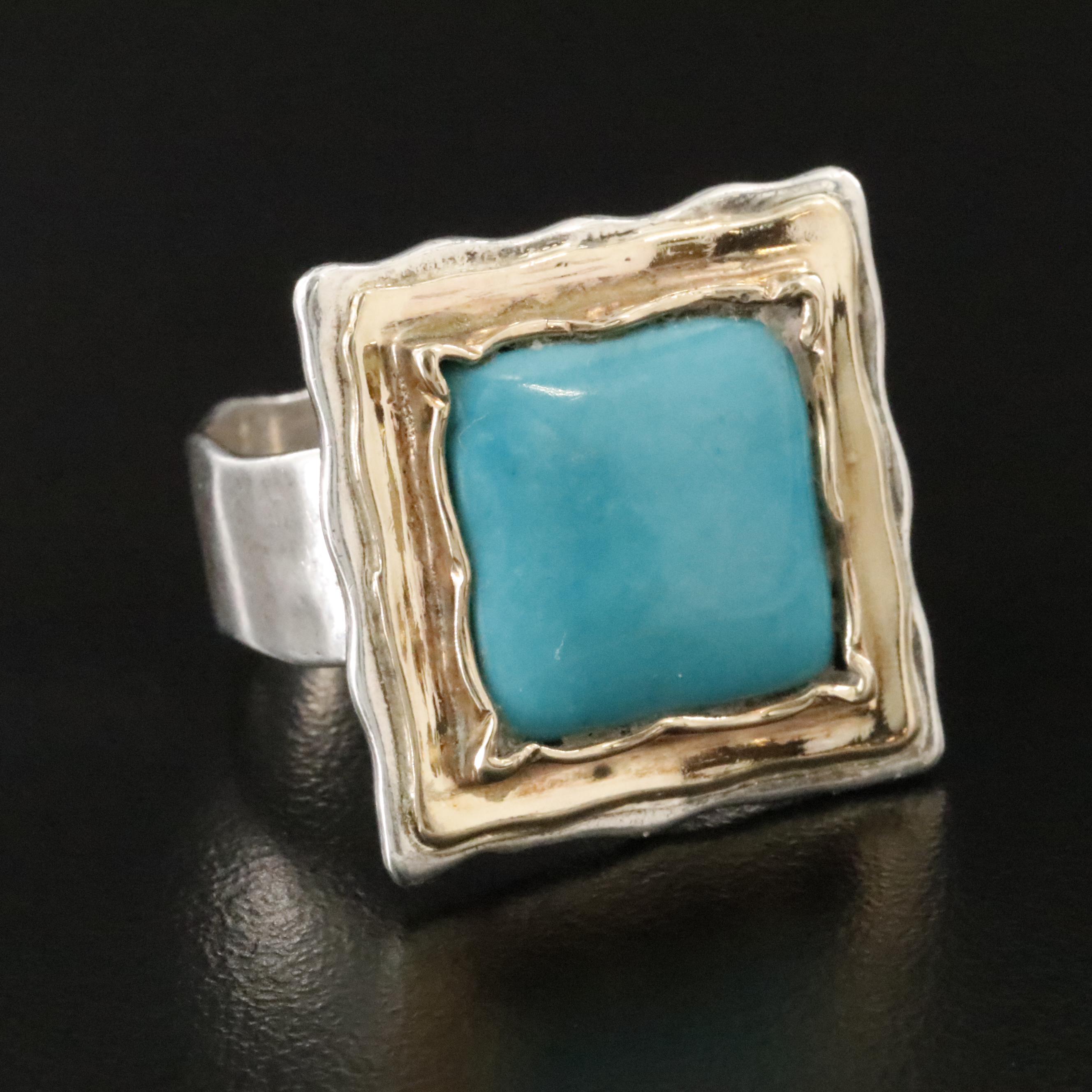 Sterling Turquoise Ring with 14K Accent