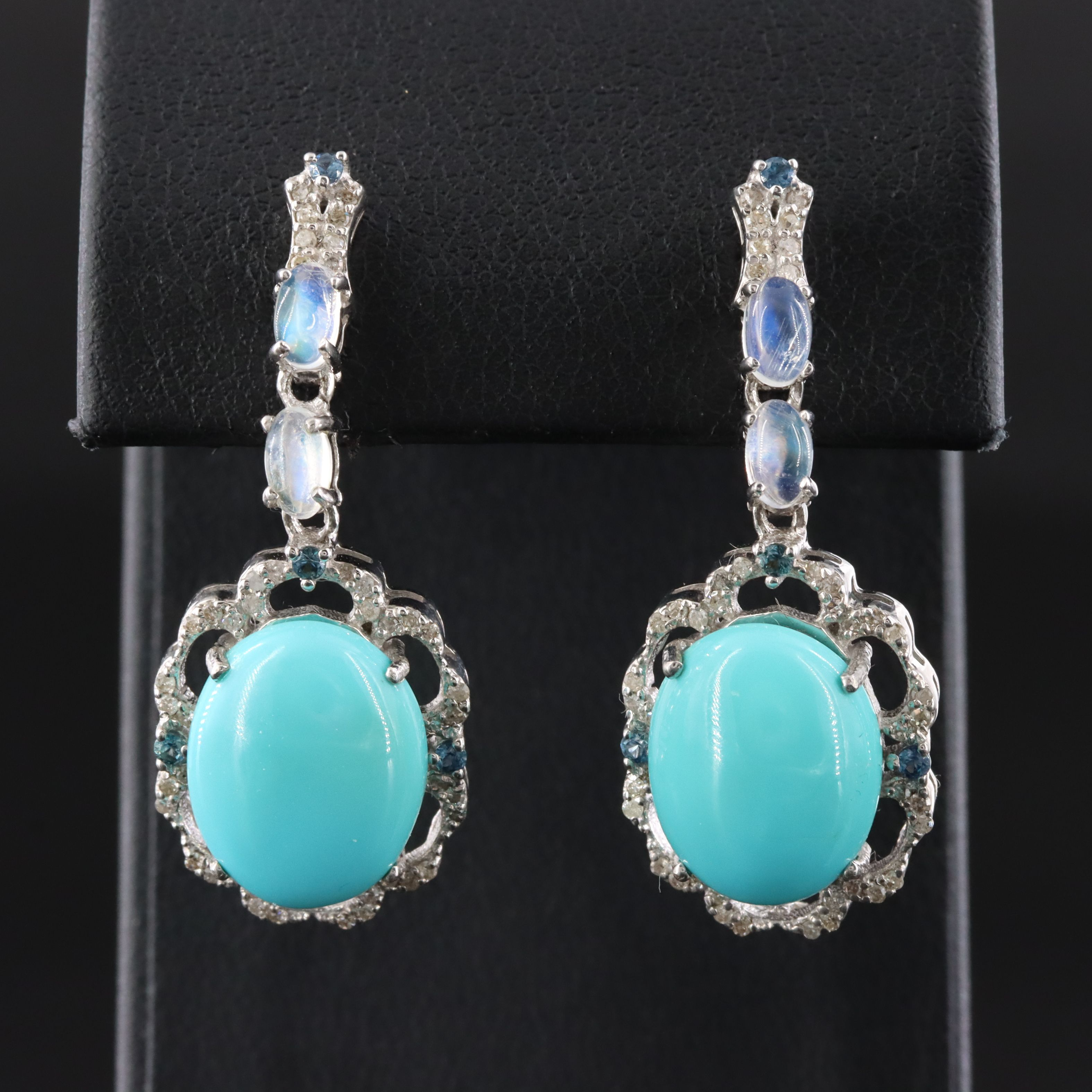 Sterling Turquoise, Rainbow Moonstone and Gemstone Earrings