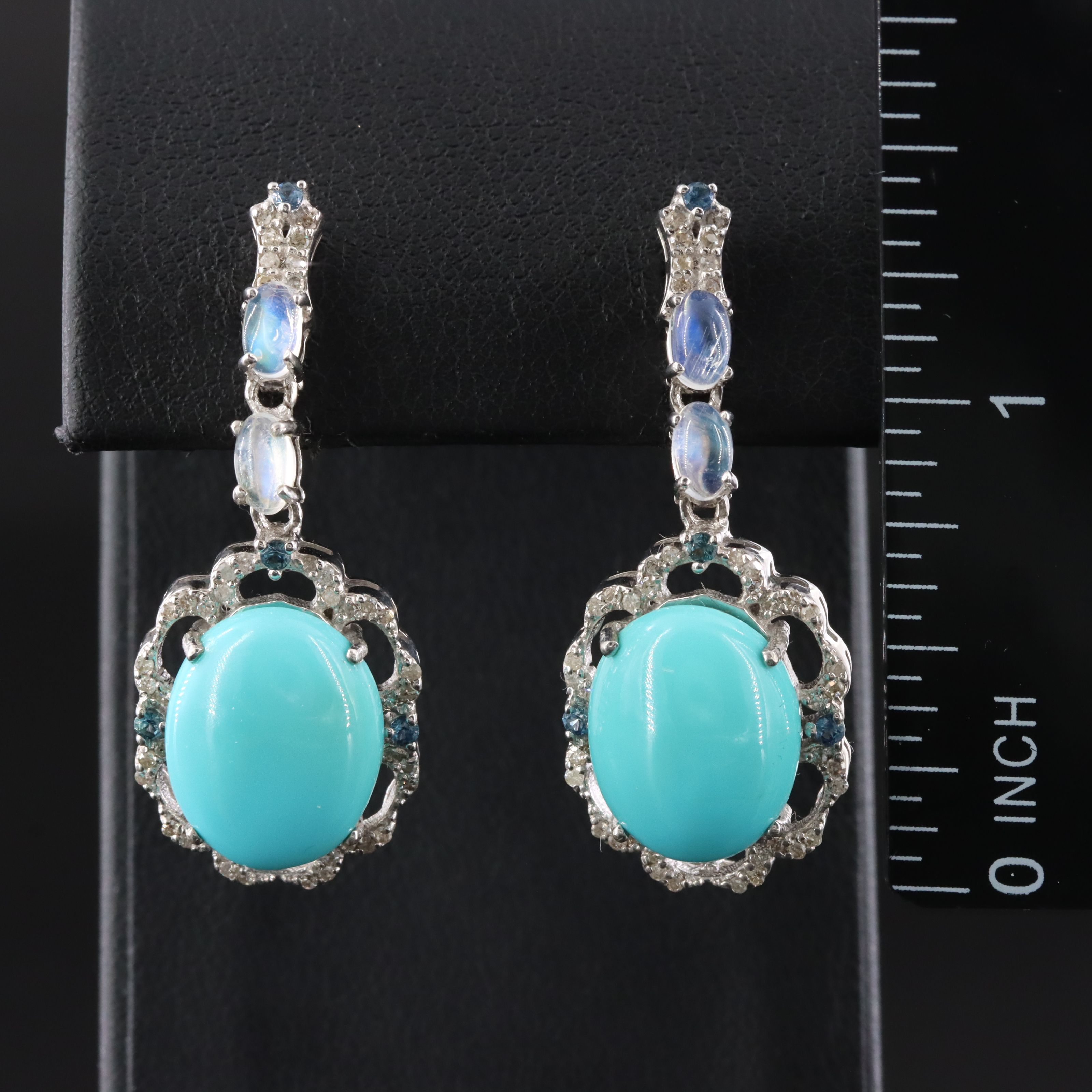 Sterling Turquoise, Rainbow Moonstone and Gemstone Earrings