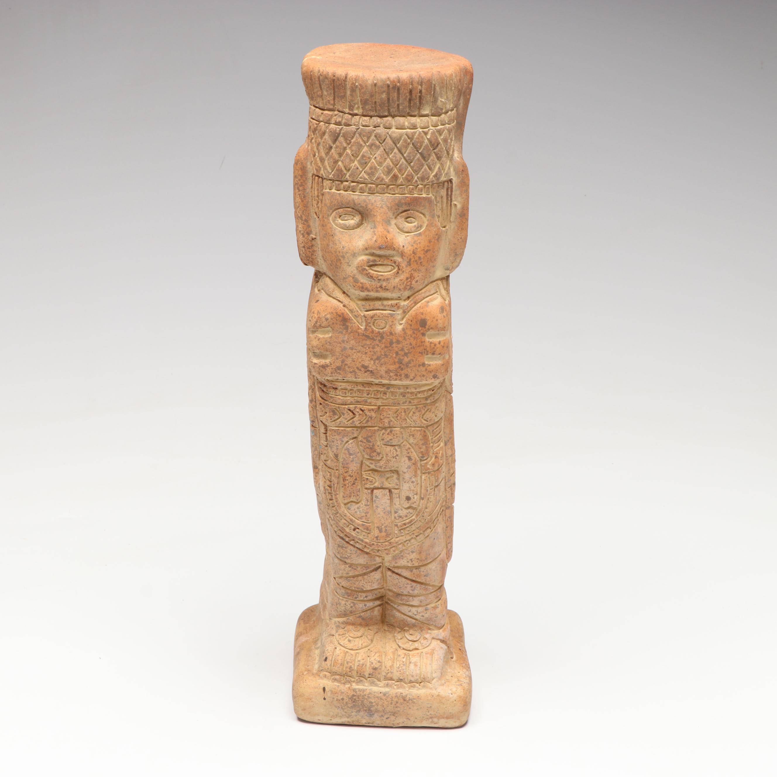 Ceramic Replica Toltec Warrior Statue with Aztec Style Jug