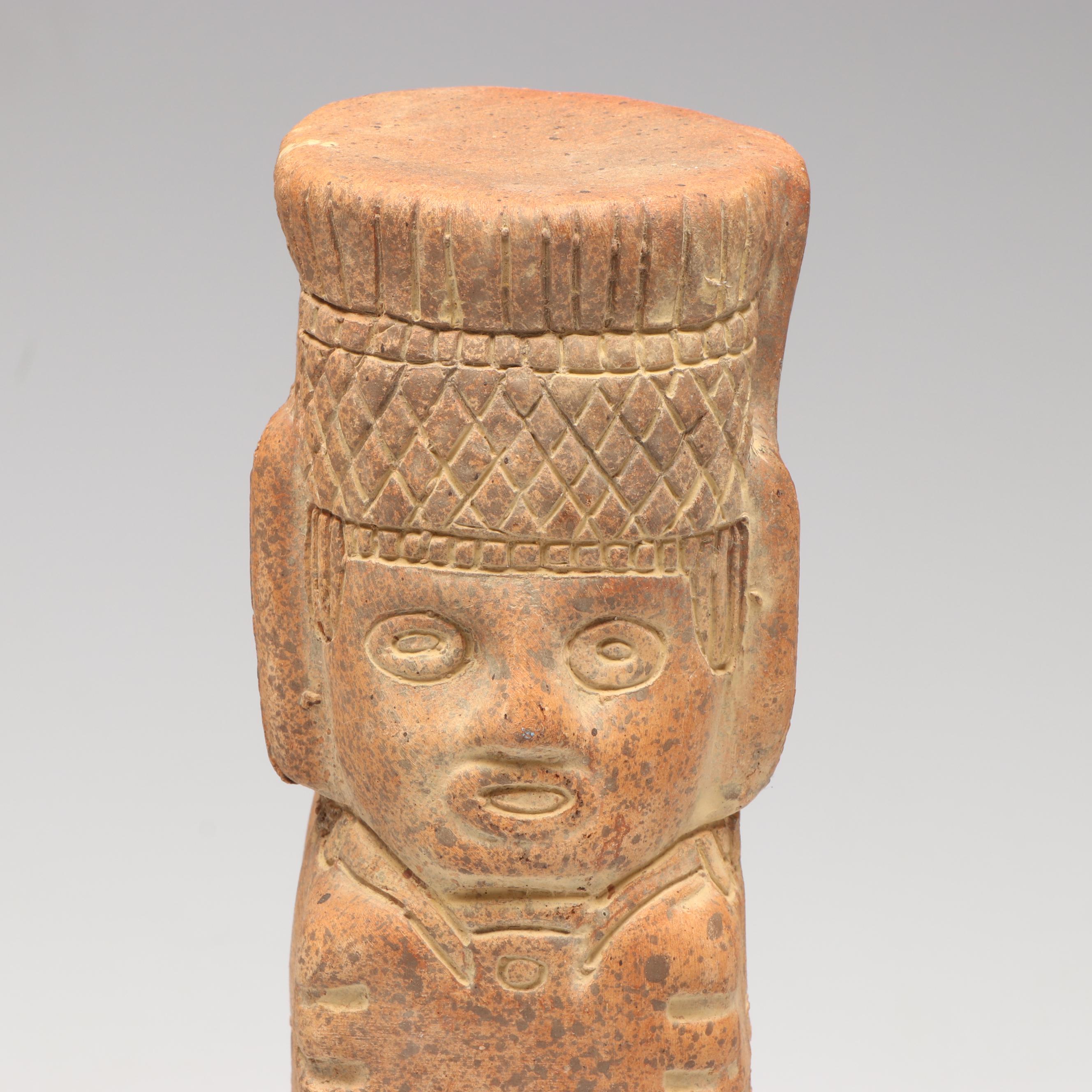 Ceramic Replica Toltec Warrior Statue with Aztec Style Jug