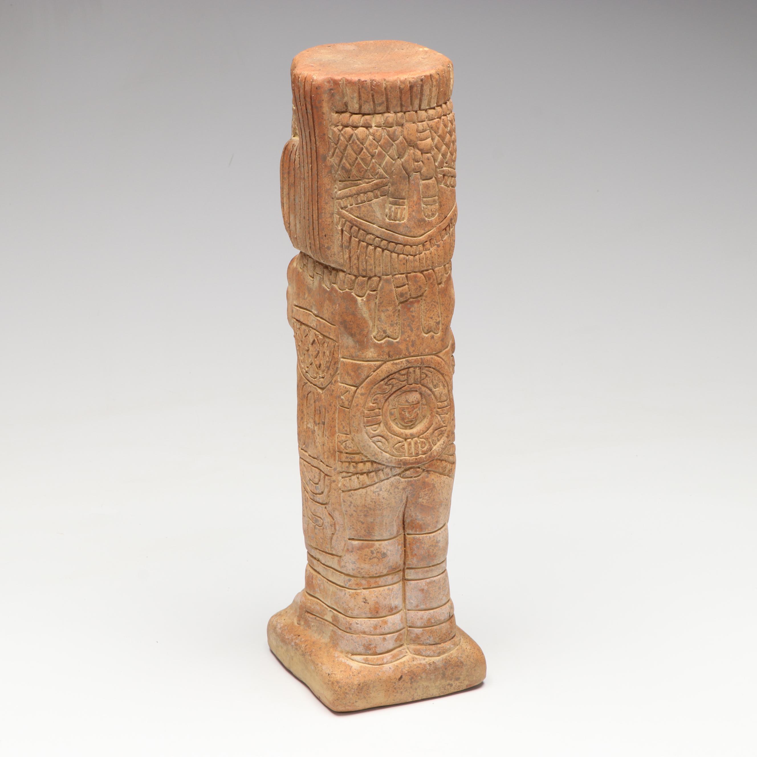 Ceramic Replica Toltec Warrior Statue with Aztec Style Jug